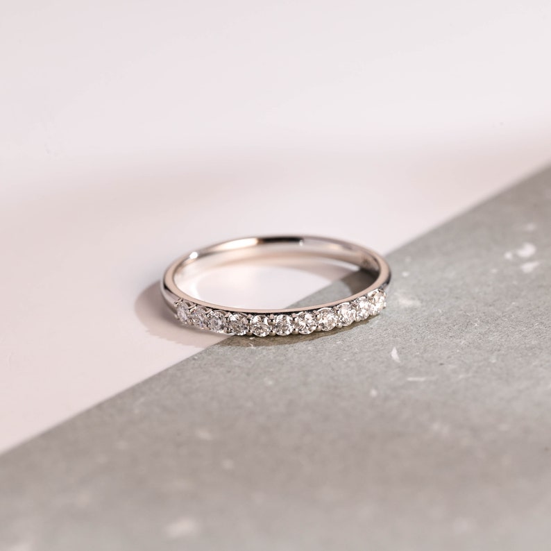Stunning 0.2 TCW Round Moissanite Stones Half Eternity Wedding Bands 1