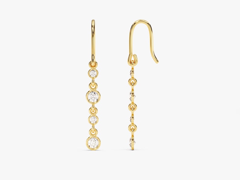 0.50 TCW Round Cut Moissanite Bezel Dangle Earrings in Gold 1