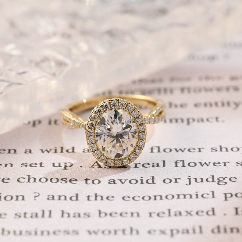 Stunning 3.0 CT Oval Moissanite Engagement Ring with Halo & Pave Design 1