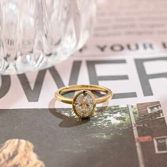 Stunning 1.0 CT Oval Cut Moissanite Engagement Ring with Bezel Solitaire Design 1