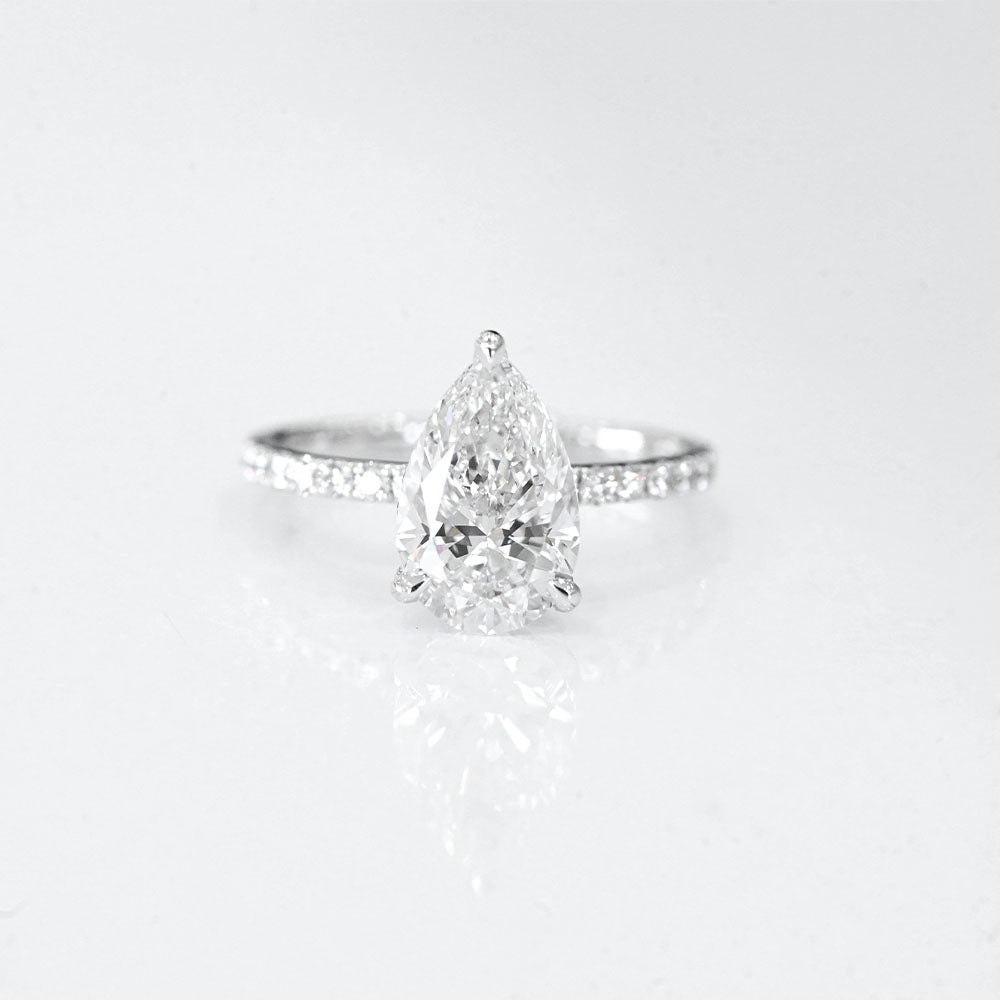 Stunning 2.0 CT Pear Moissanite Engagement Ring with Hidden Halo & Pave Design 1