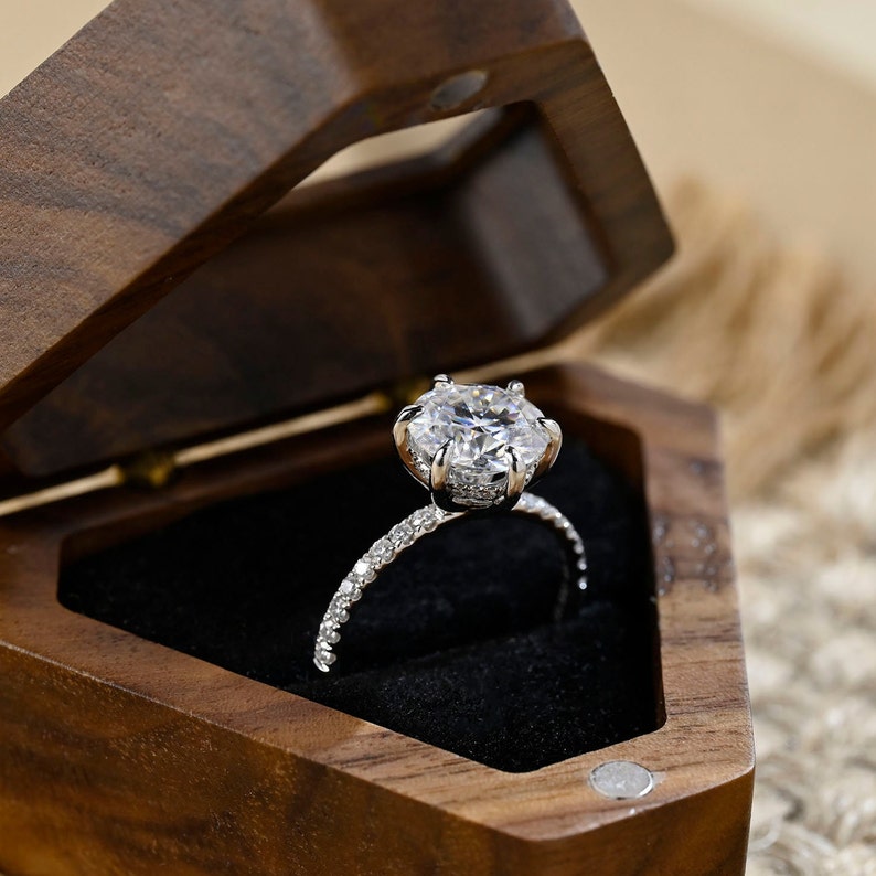 Stunning 3.0 CT Round Moissanite Engagement Ring with Hidden Halo & Pave Design 4