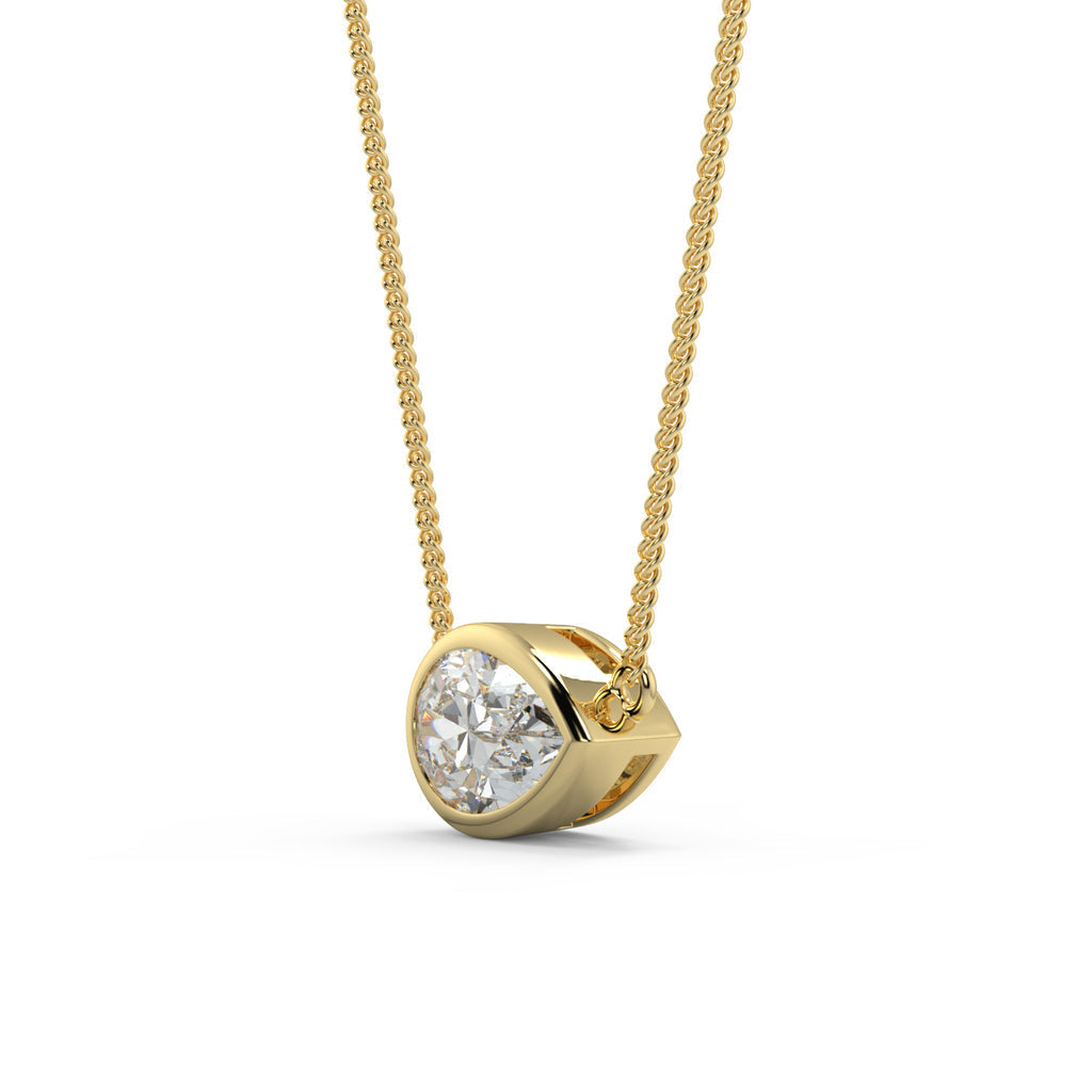 1.0 CT East West Pear Moissanite Diamond Bezel Pendant Necklace in Solid Gold 3