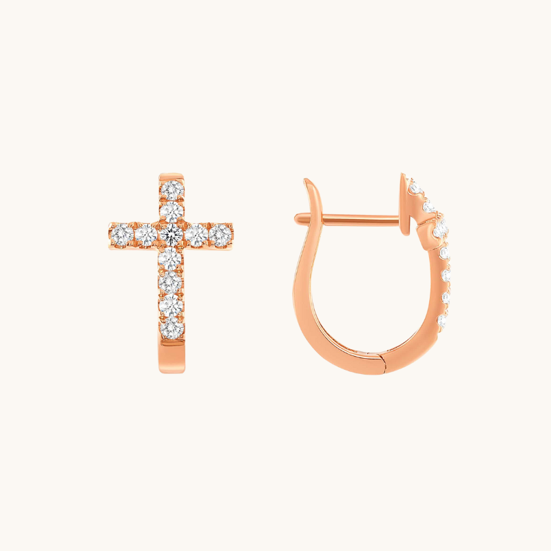 1.0 TCW Round Cut Moissanite Cross Huggies Earrings in Gold 2