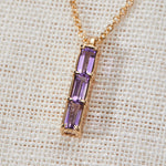 0.42 TCW Baguette Amethyst Lab Made Diamond- February Birthstone Three Stone Necklace 9