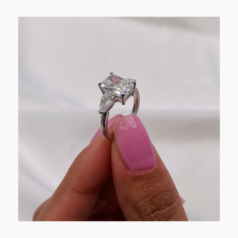 Classic 2.0 CT Radiant Moissanite Engagement Ring with Three Stone Design 6