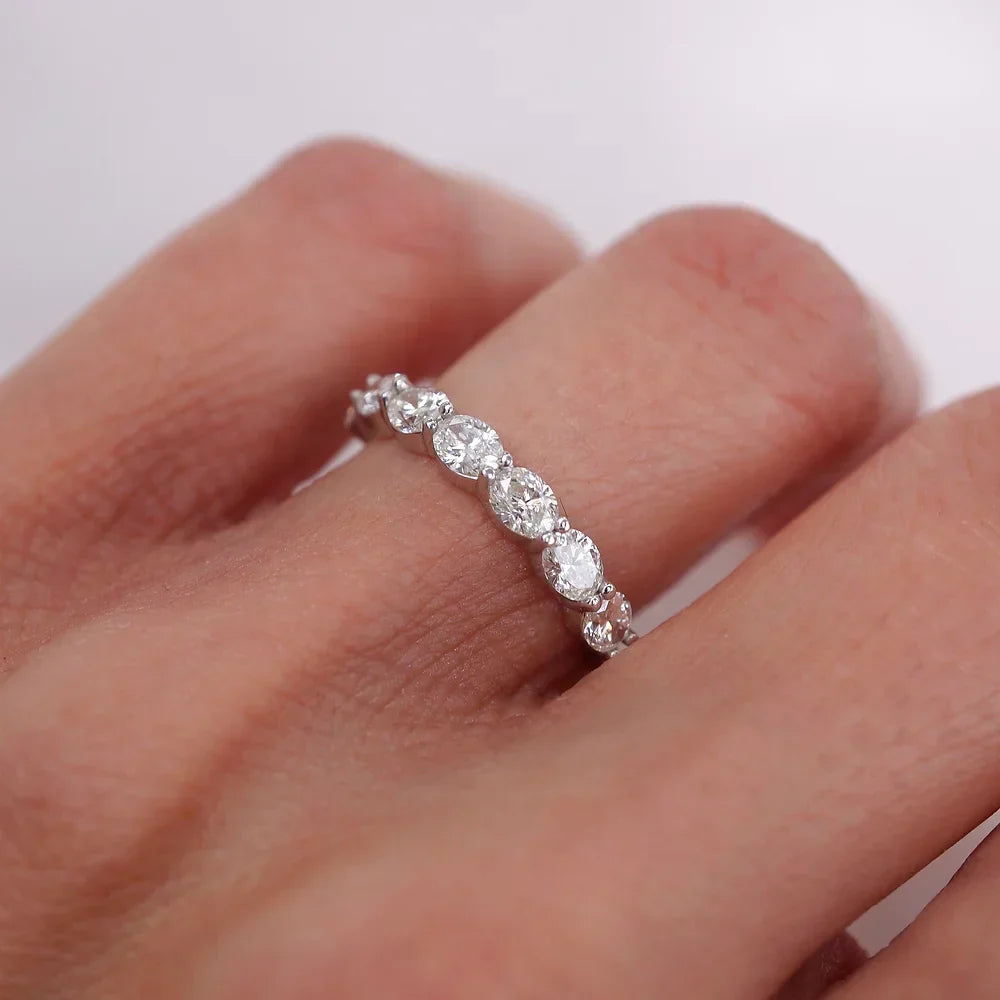 Stunning 0.4 TCW Oval Moissanite Stones in Half Eternity Wedding Band 7