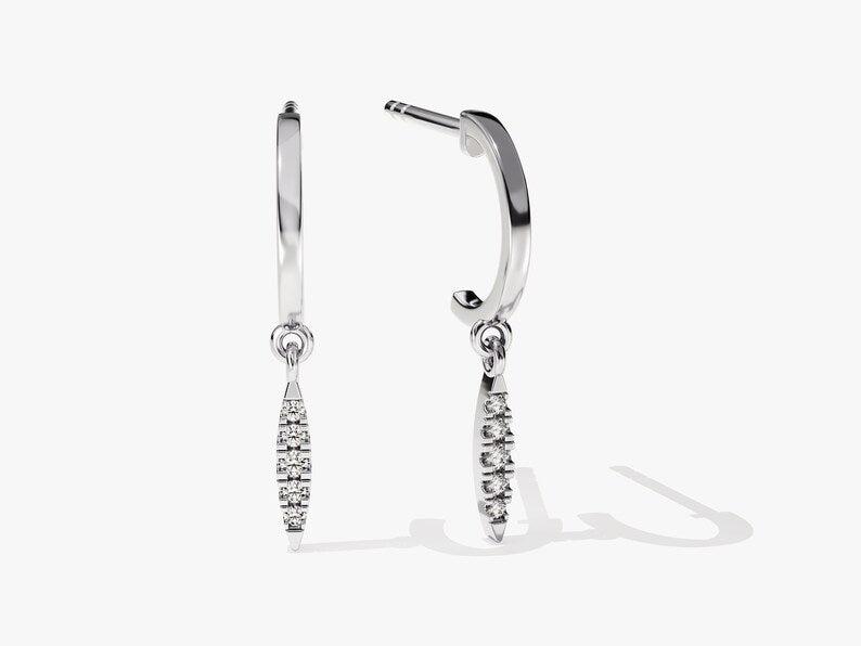 0.30 TCW Round Cut Moissanite Tiny Leaf Drop Earrings in Gold 3