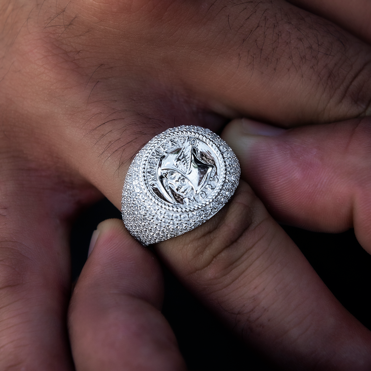 5 CT Round Memento Mori Signet Style Silver Men's Wedding Band 3