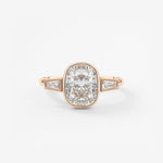 Elongated Cushion Three Stone Bezel Lab Grown Diamond Engagement Ring