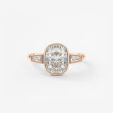 Elongated Cushion Three Stone Bezel Lab Grown Diamond Engagement Ring