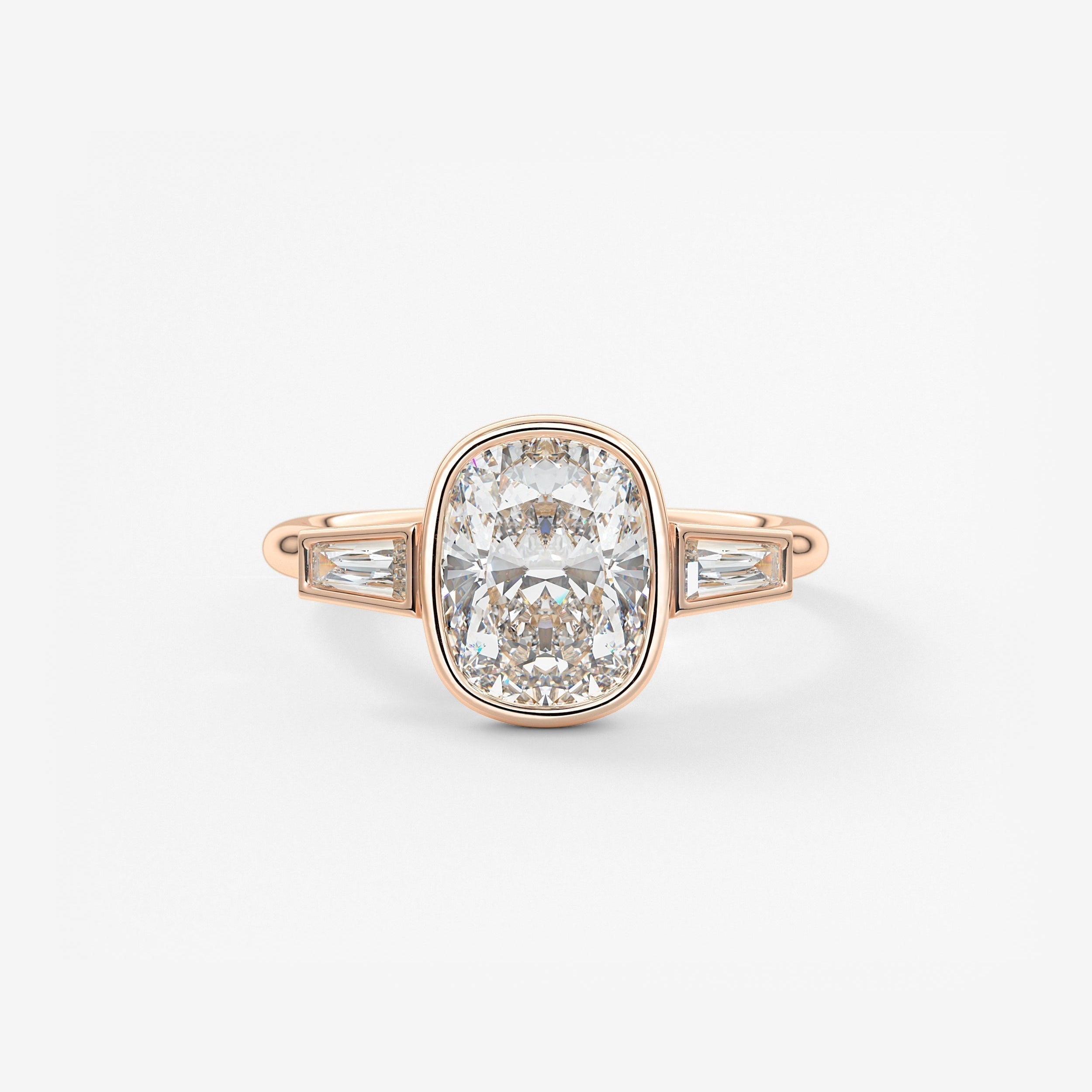 Elongated Cushion Three Stone Bezel Lab Grown Diamond Engagement Ring