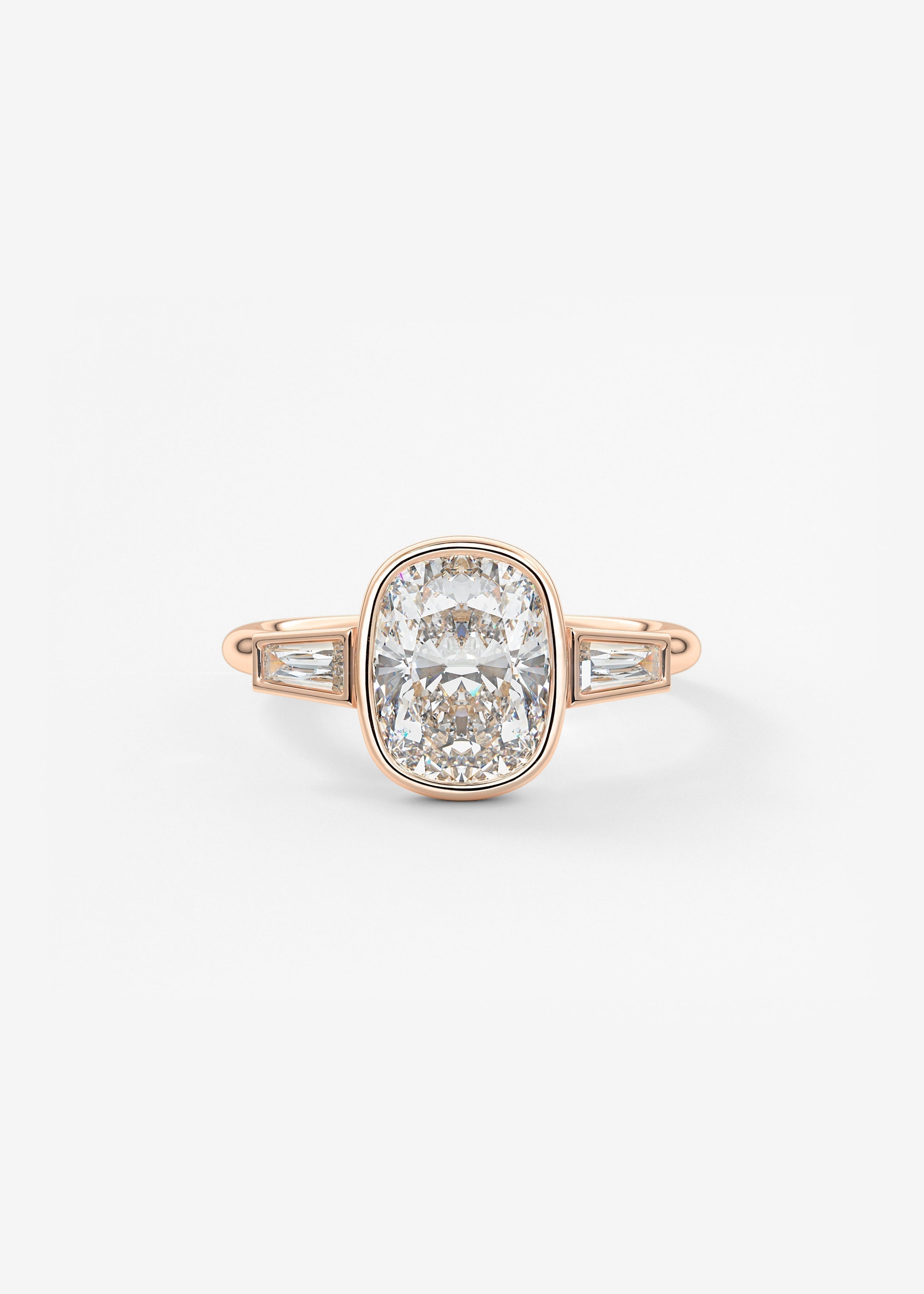 Elongated Cushion Three Stone Bezel Lab Grown Diamond Engagement Ring