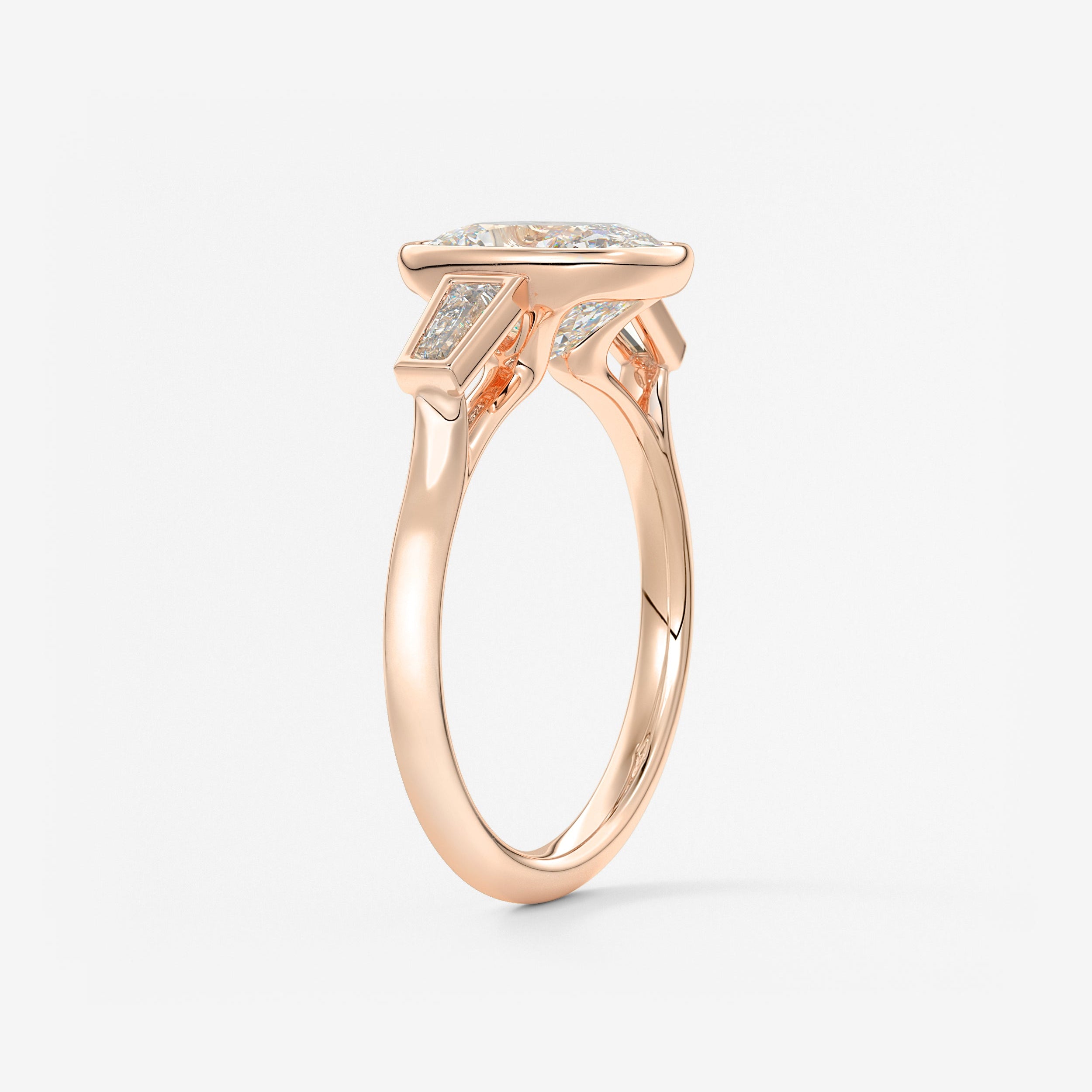 Elongated Cushion Three Stone Bezel Lab Grown Diamond Engagement Ring