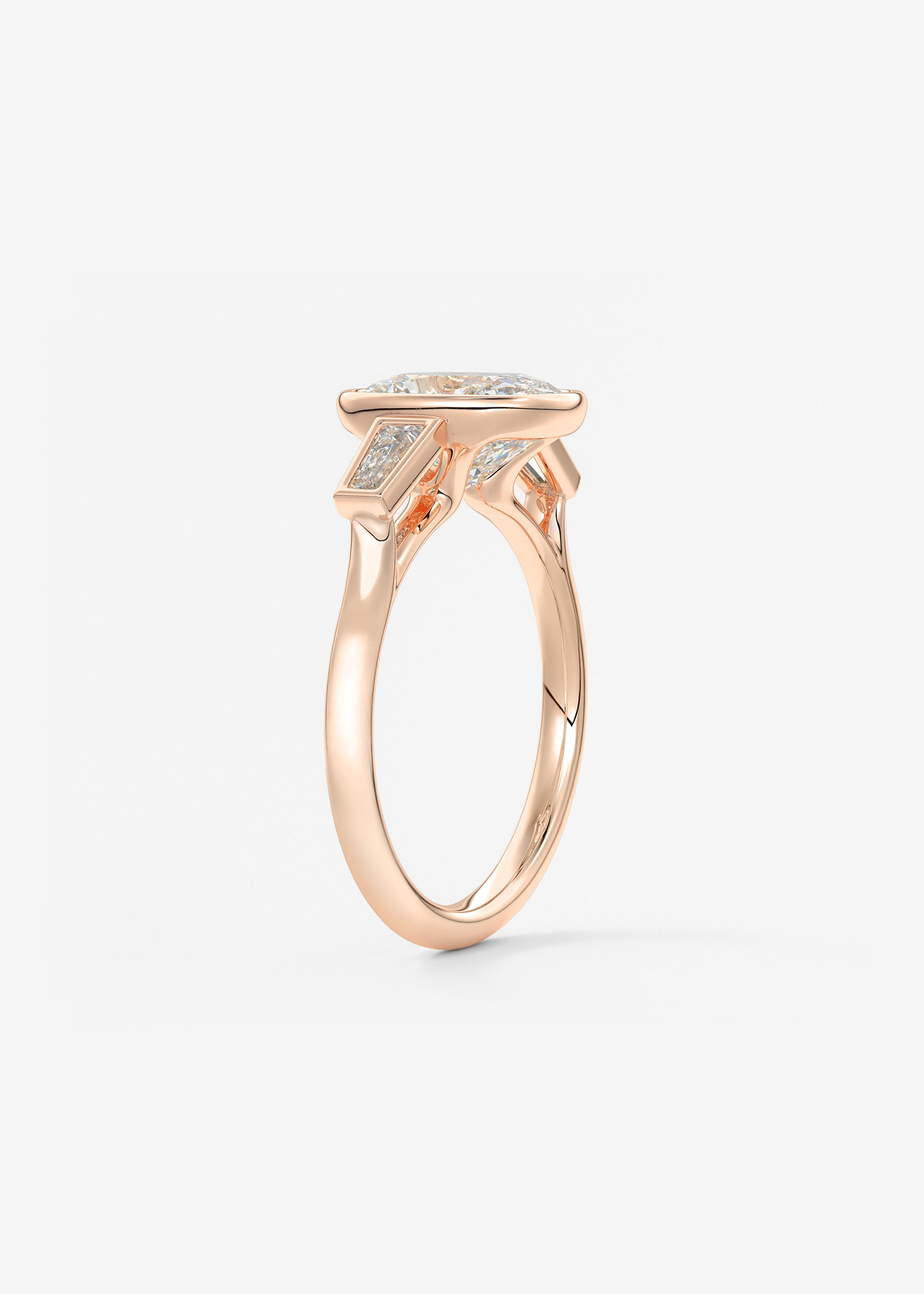 Elongated Cushion Three Stone Bezel Lab Grown Diamond Engagement Ring