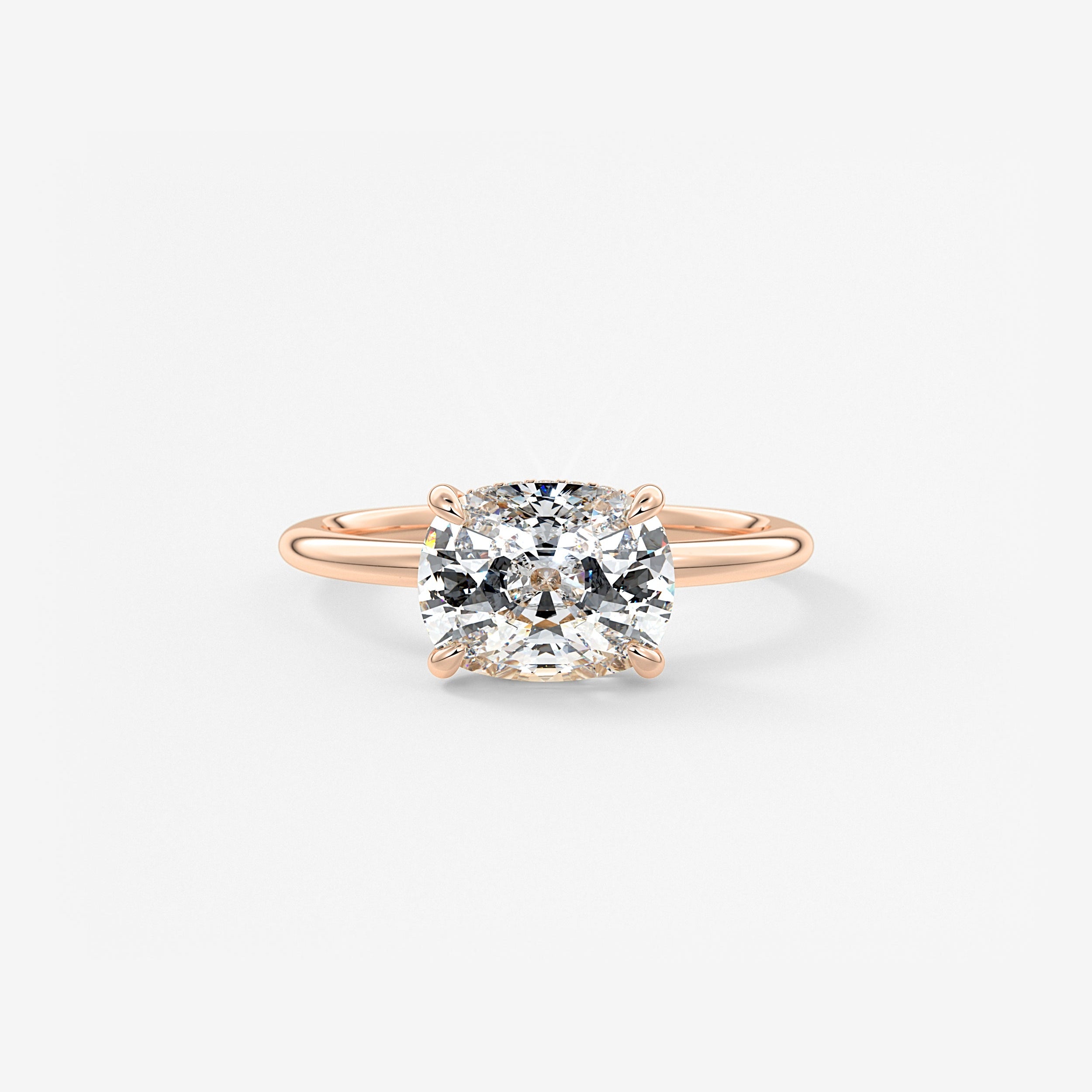 Elongated Cushion East West Hidden Halo Lab Grown Diamond Engagement Ring