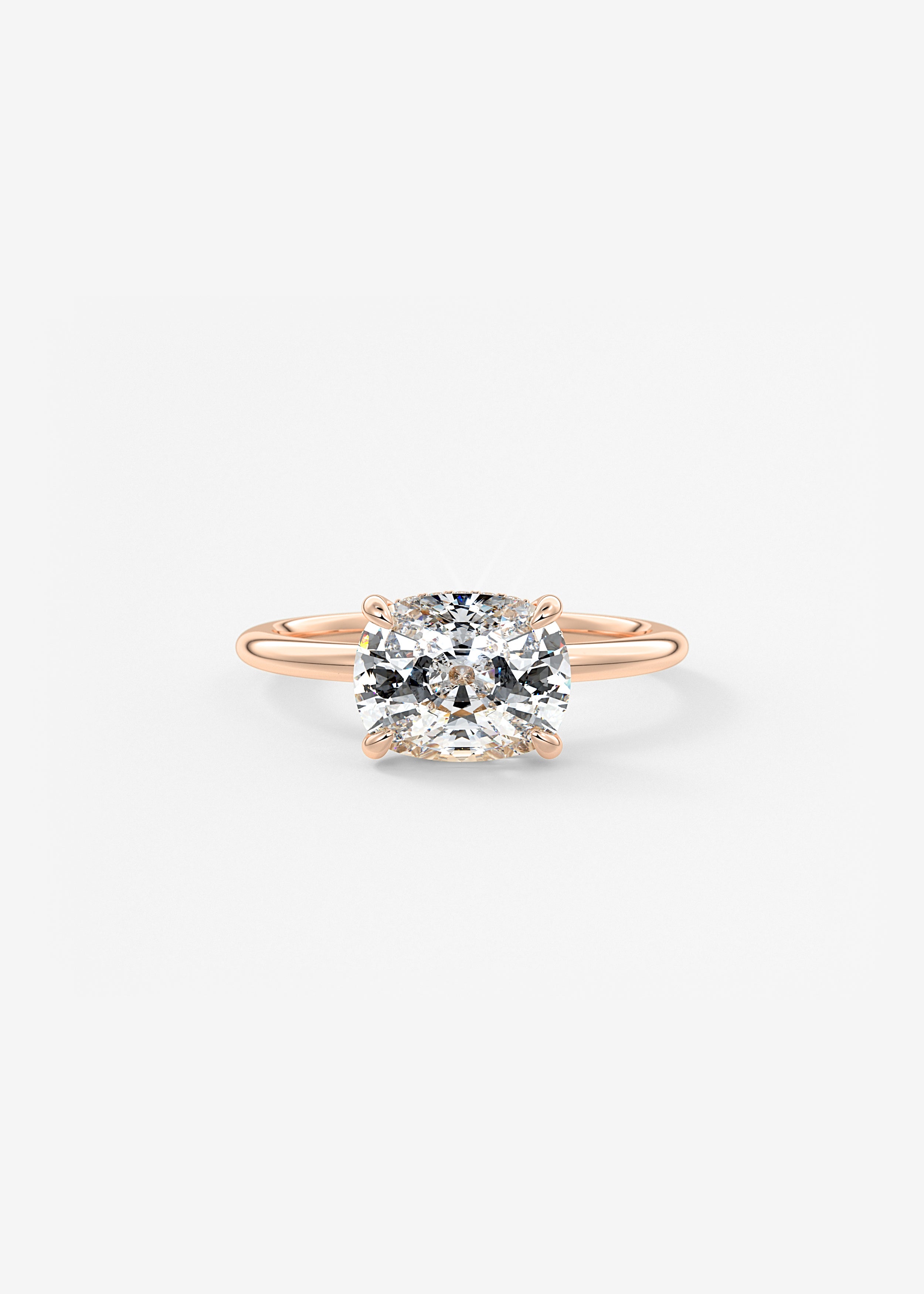 Elongated Cushion East West Hidden Halo Lab Grown Diamond Engagement Ring