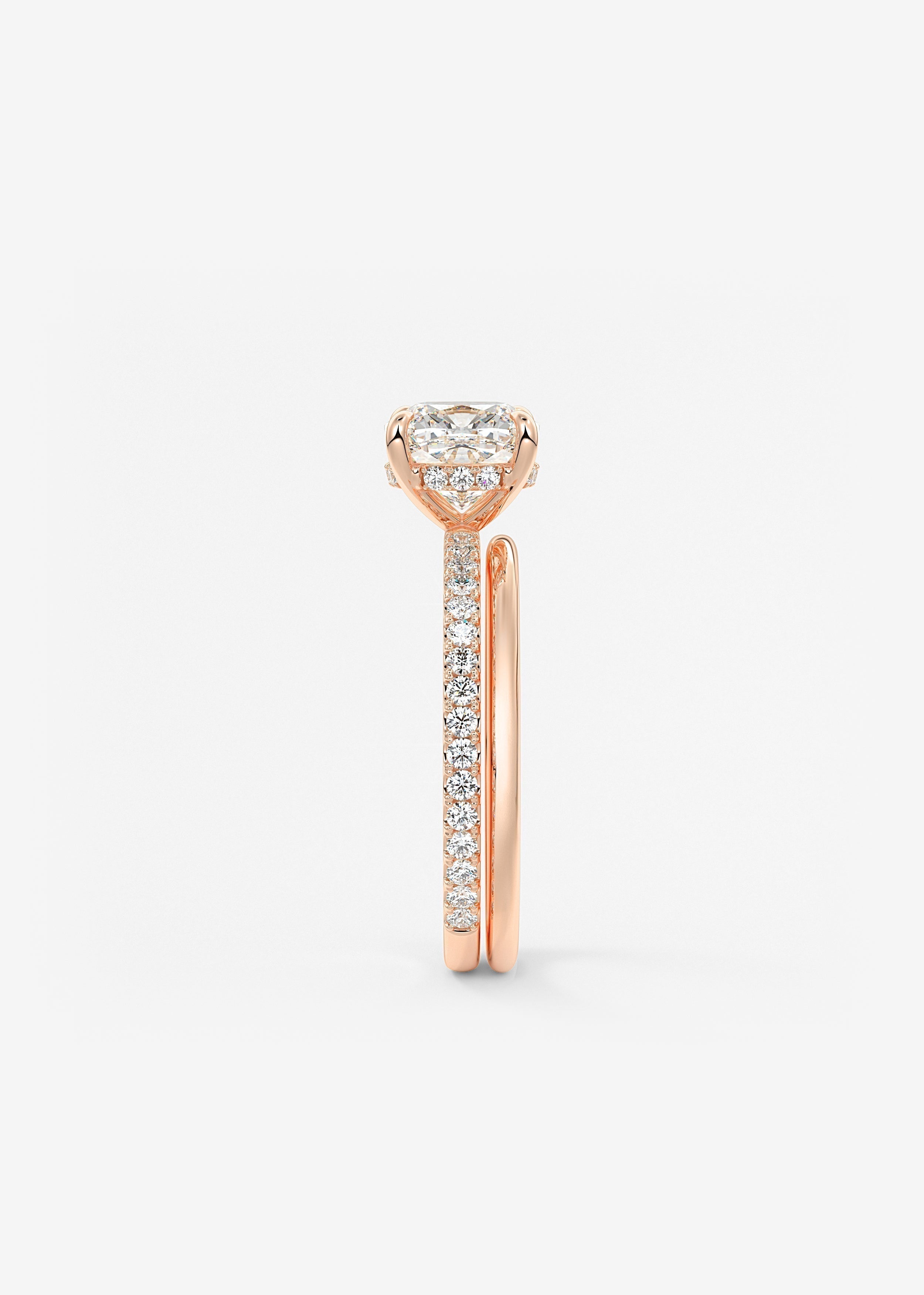 Cushion Hidden Halo Pave Lab Grown Diamond Engagement Ring