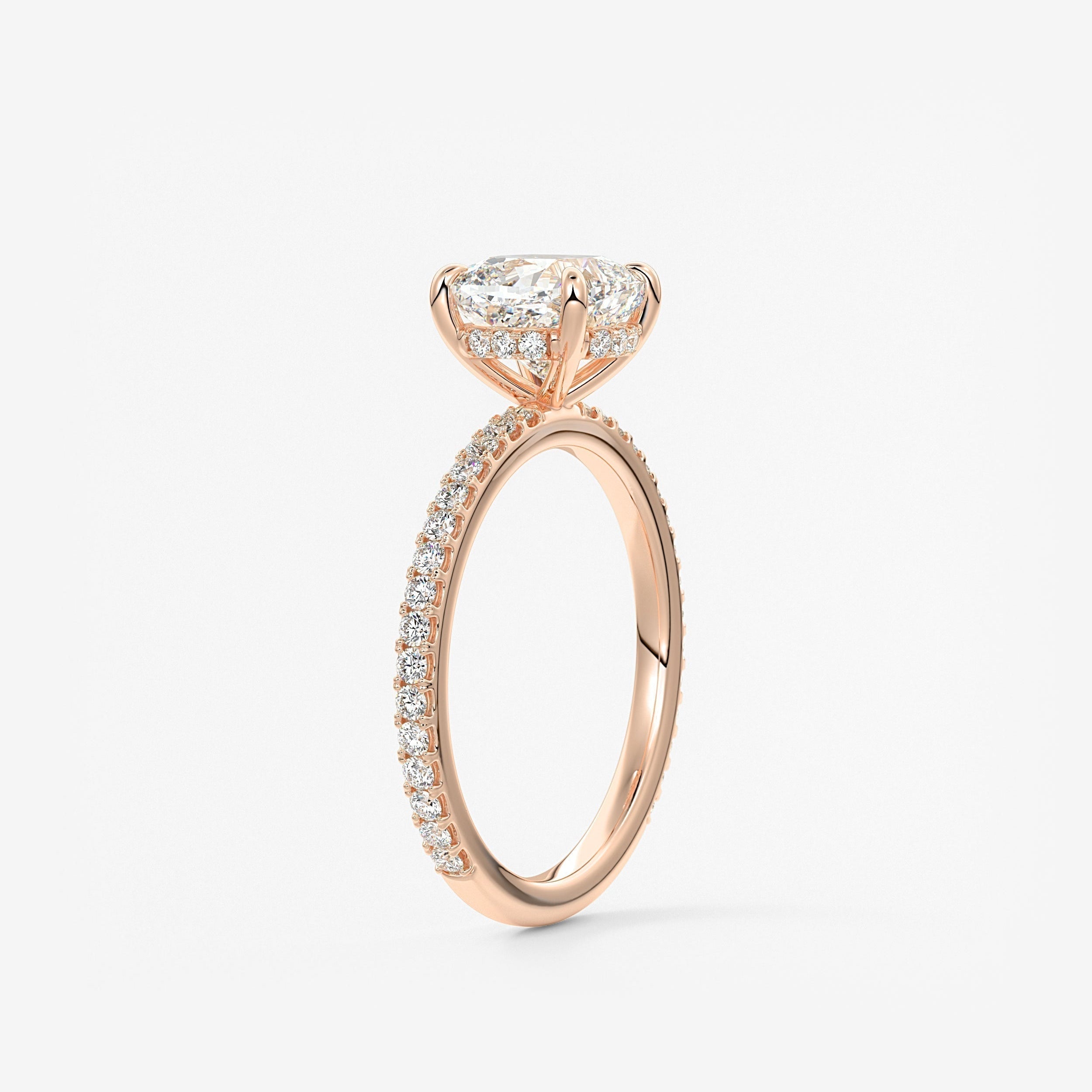 Cushion Hidden Halo Pave Lab Grown Diamond Engagement Ring