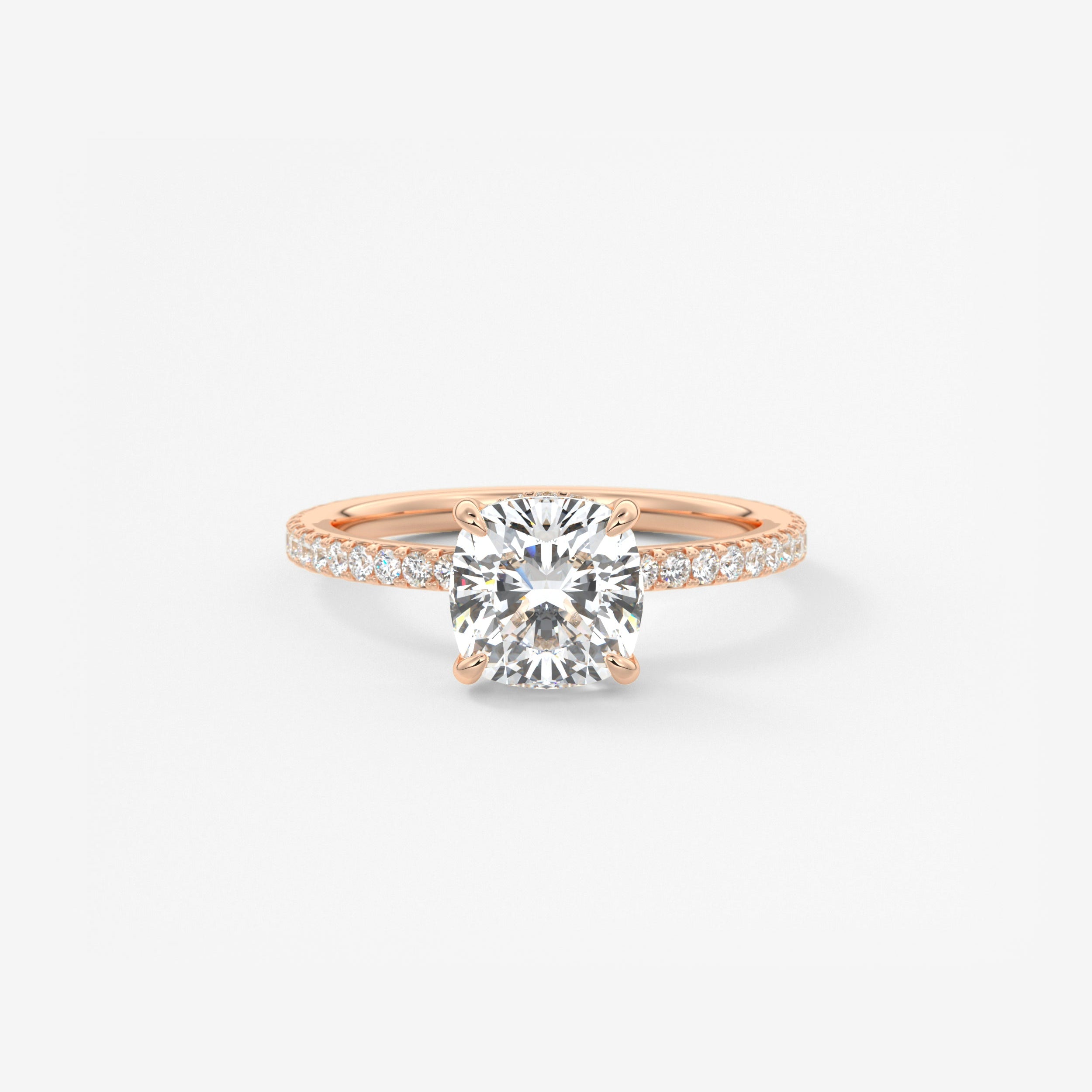 Cushion Hidden Halo Pave Lab Grown Diamond Engagement Ring