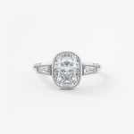 Elongated Cushion Three Stone Bezel Lab Grown Diamond Engagement Ring