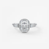 Elongated Cushion Three Stone Bezel Lab Grown Diamond Engagement Ring