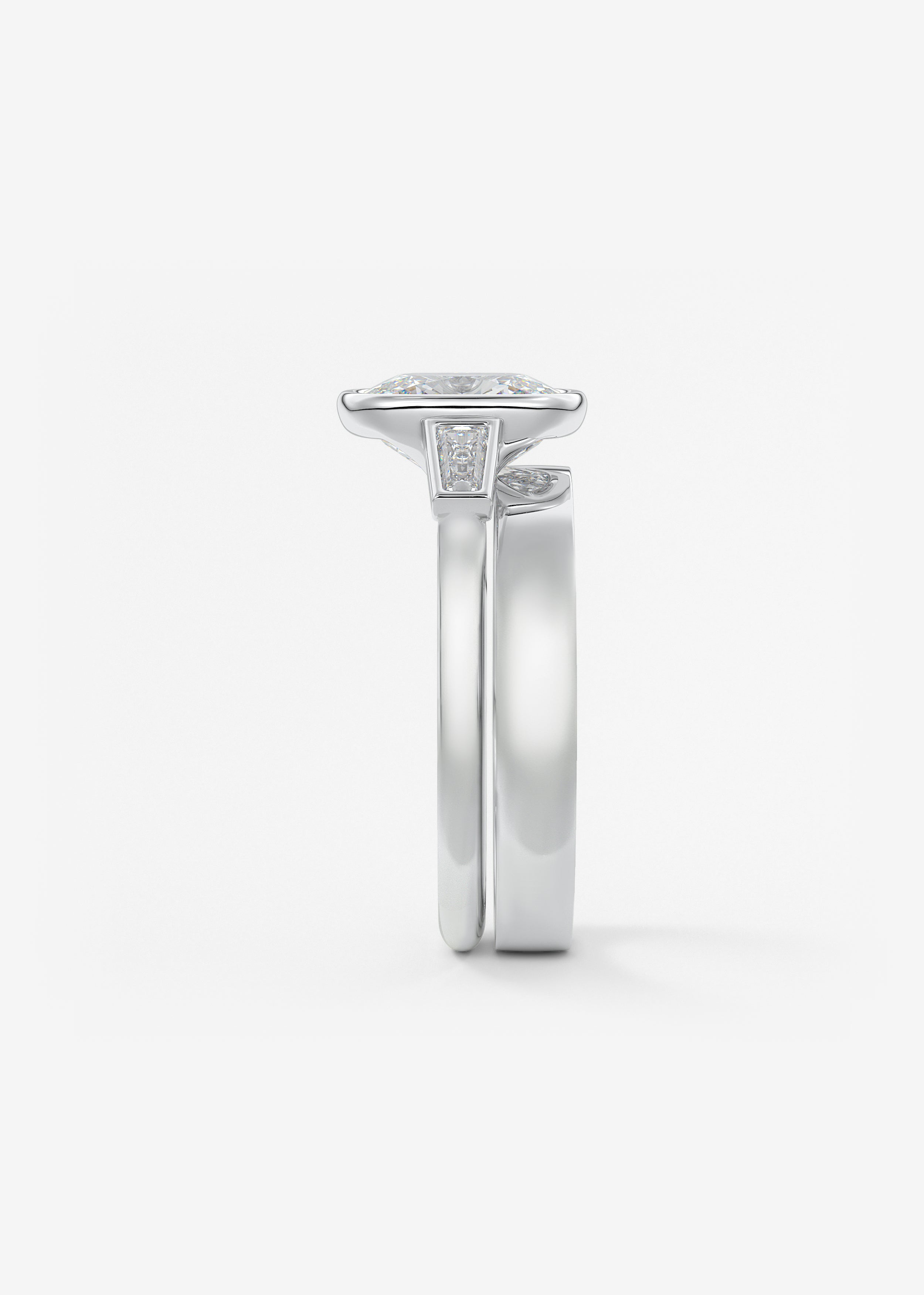 Elongated Cushion Three Stone Bezel Lab Grown Diamond Engagement Ring