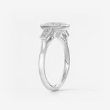 Elongated Cushion Three Stone Bezel Lab Grown Diamond Engagement Ring
