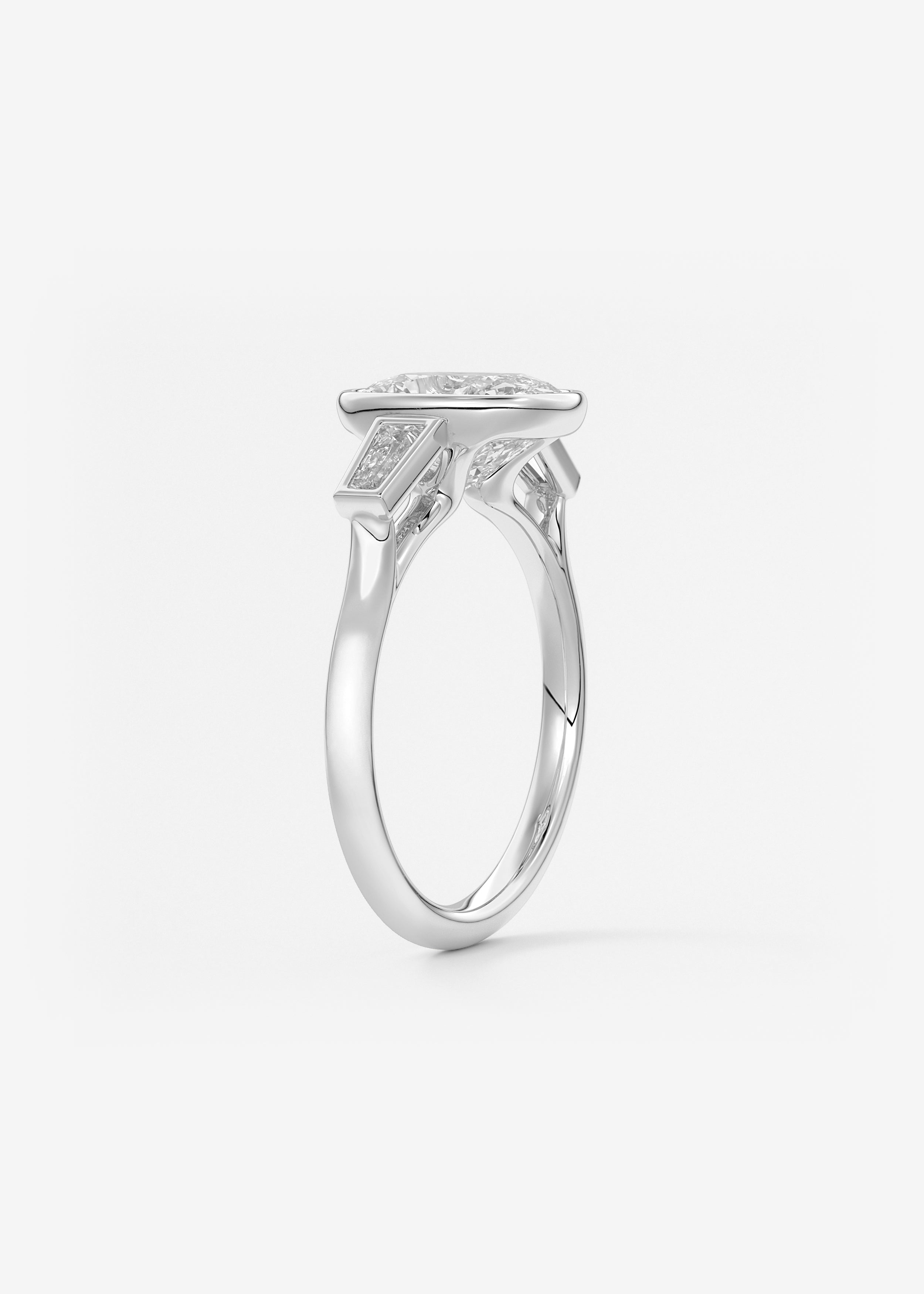 Elongated Cushion Three Stone Bezel Lab Grown Diamond Engagement Ring