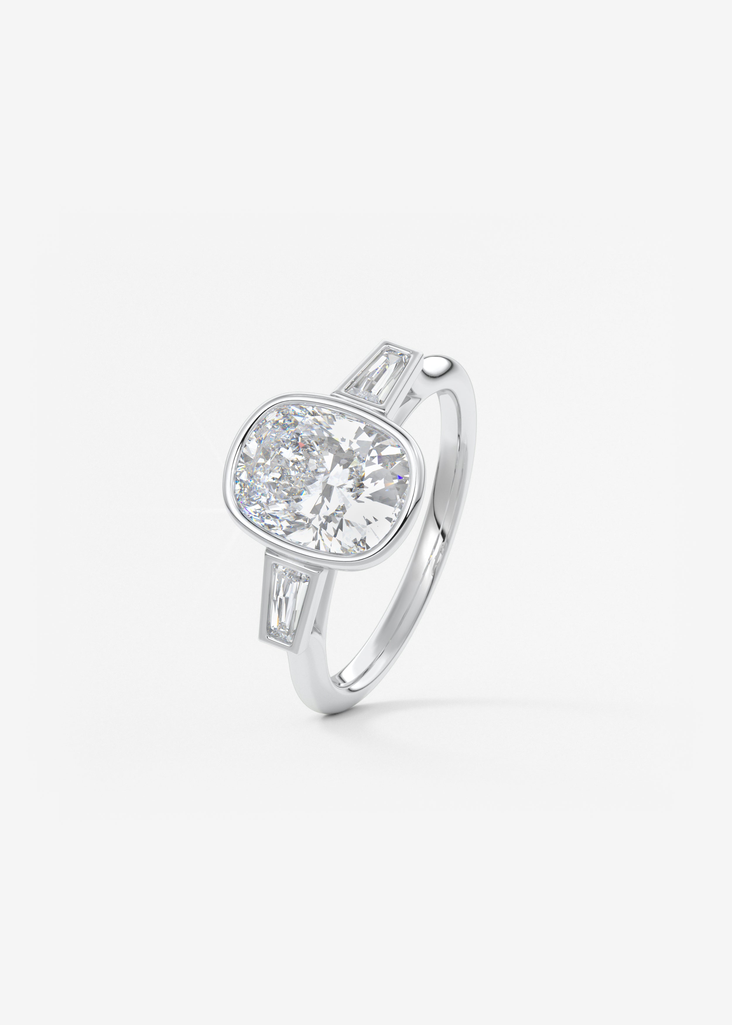 Elongated Cushion Three Stone Bezel Lab Grown Diamond Engagement Ring