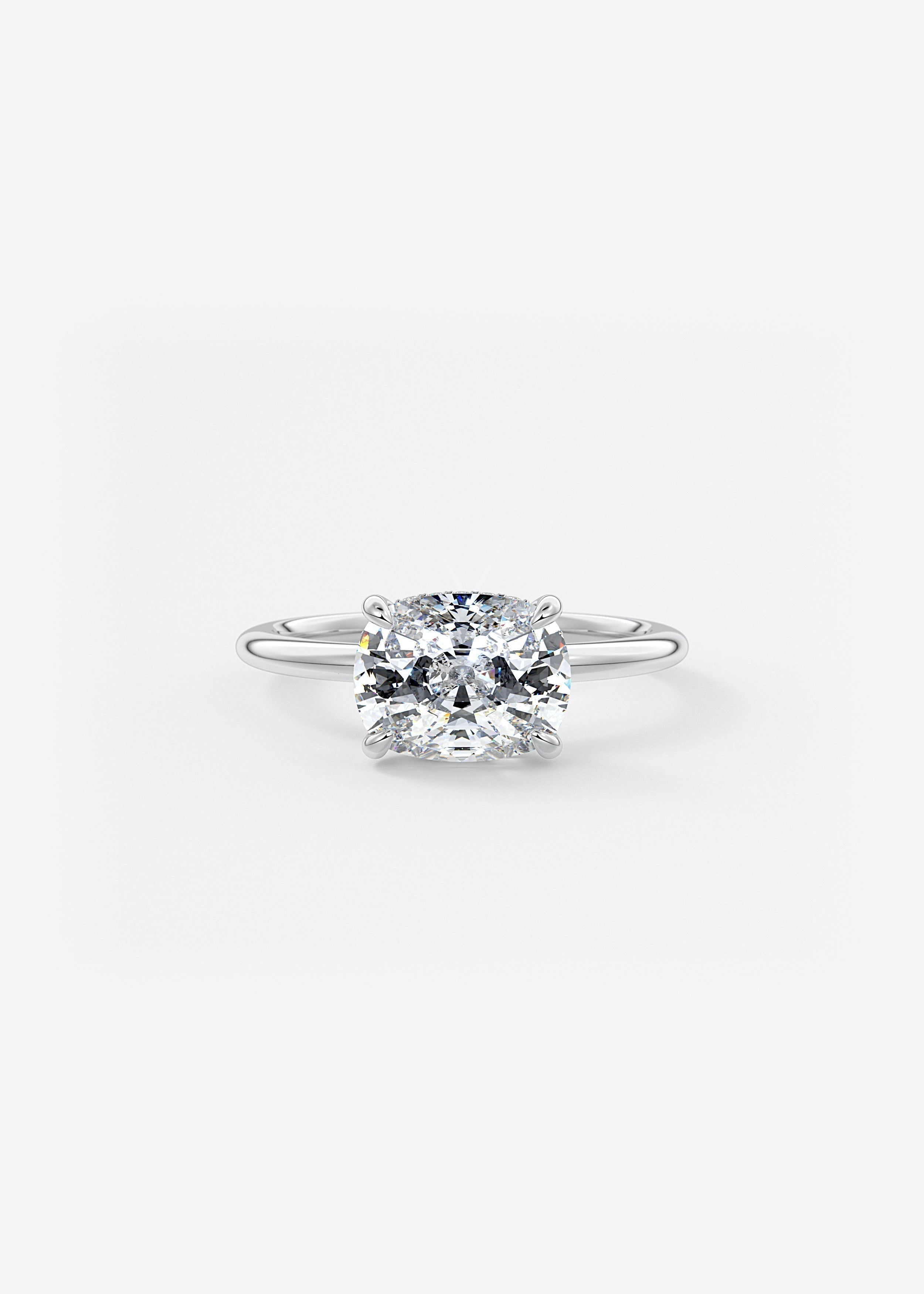 Elongated Cushion East West Hidden Halo Lab Grown Diamond Engagement Ring
