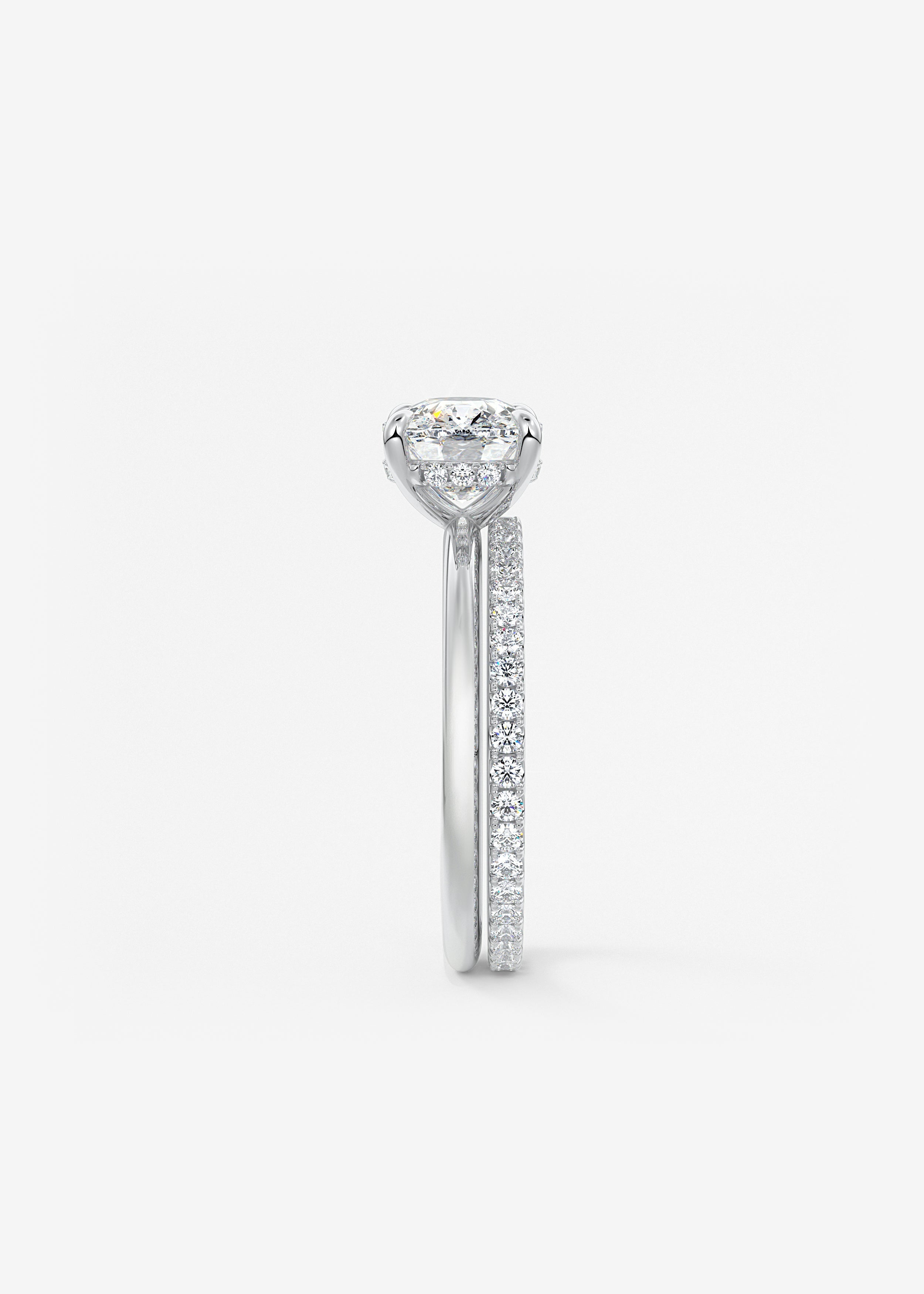 Elongated Cushion East West Hidden Halo Lab Grown Diamond Engagement Ring