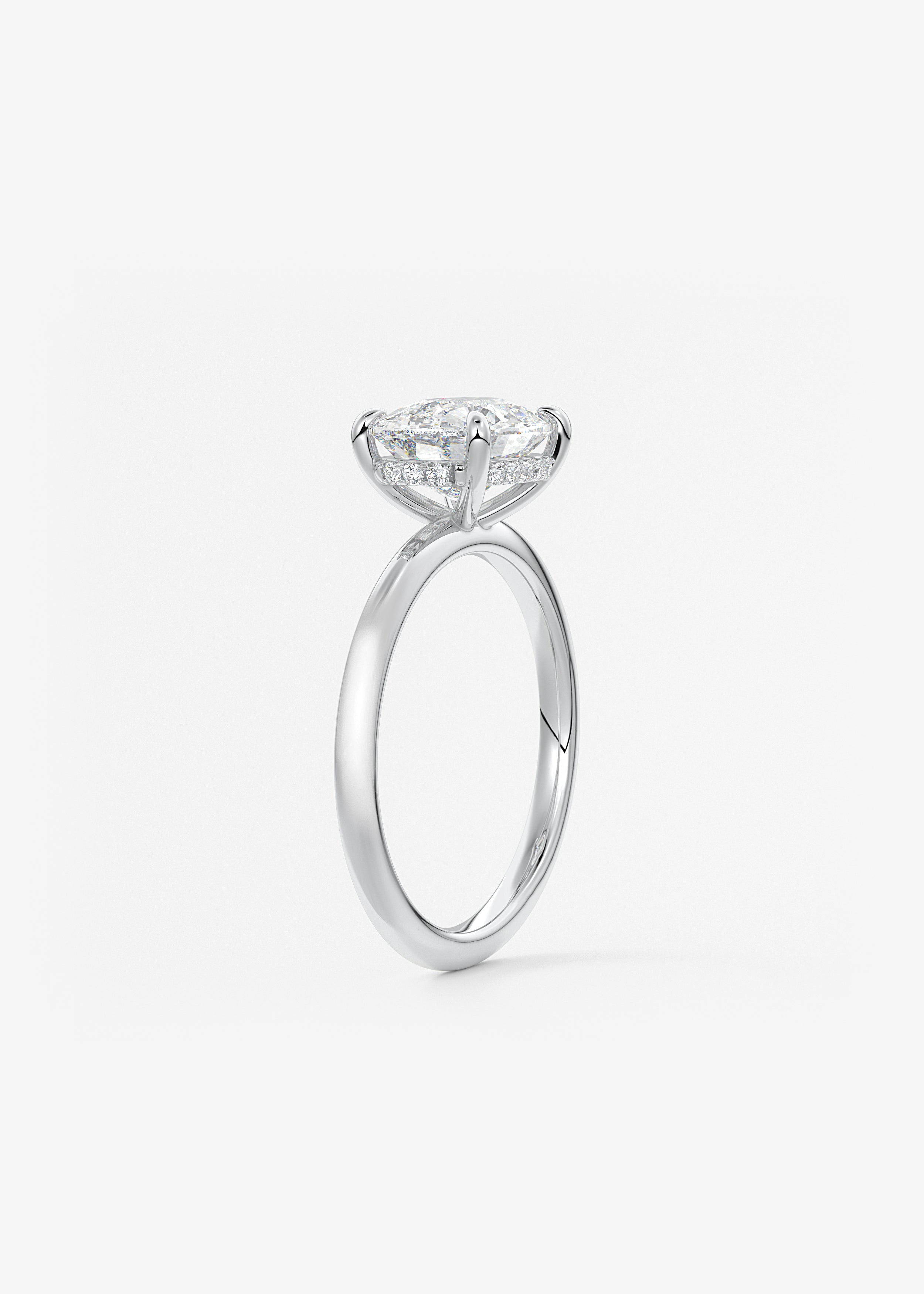 Elongated Cushion East West Hidden Halo Lab Grown Diamond Engagement Ring