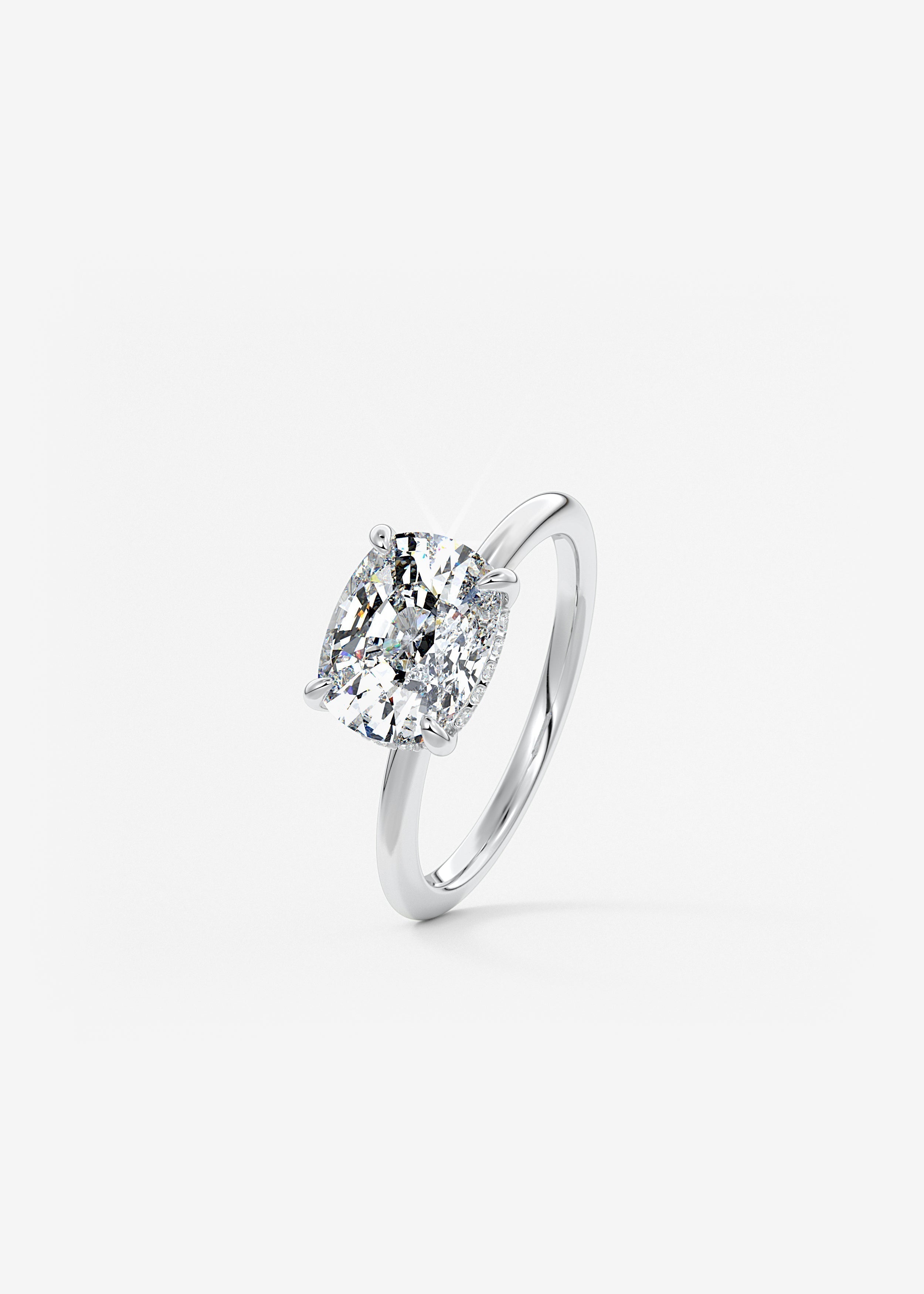 Elongated Cushion East West Hidden Halo Lab Grown Diamond Engagement Ring