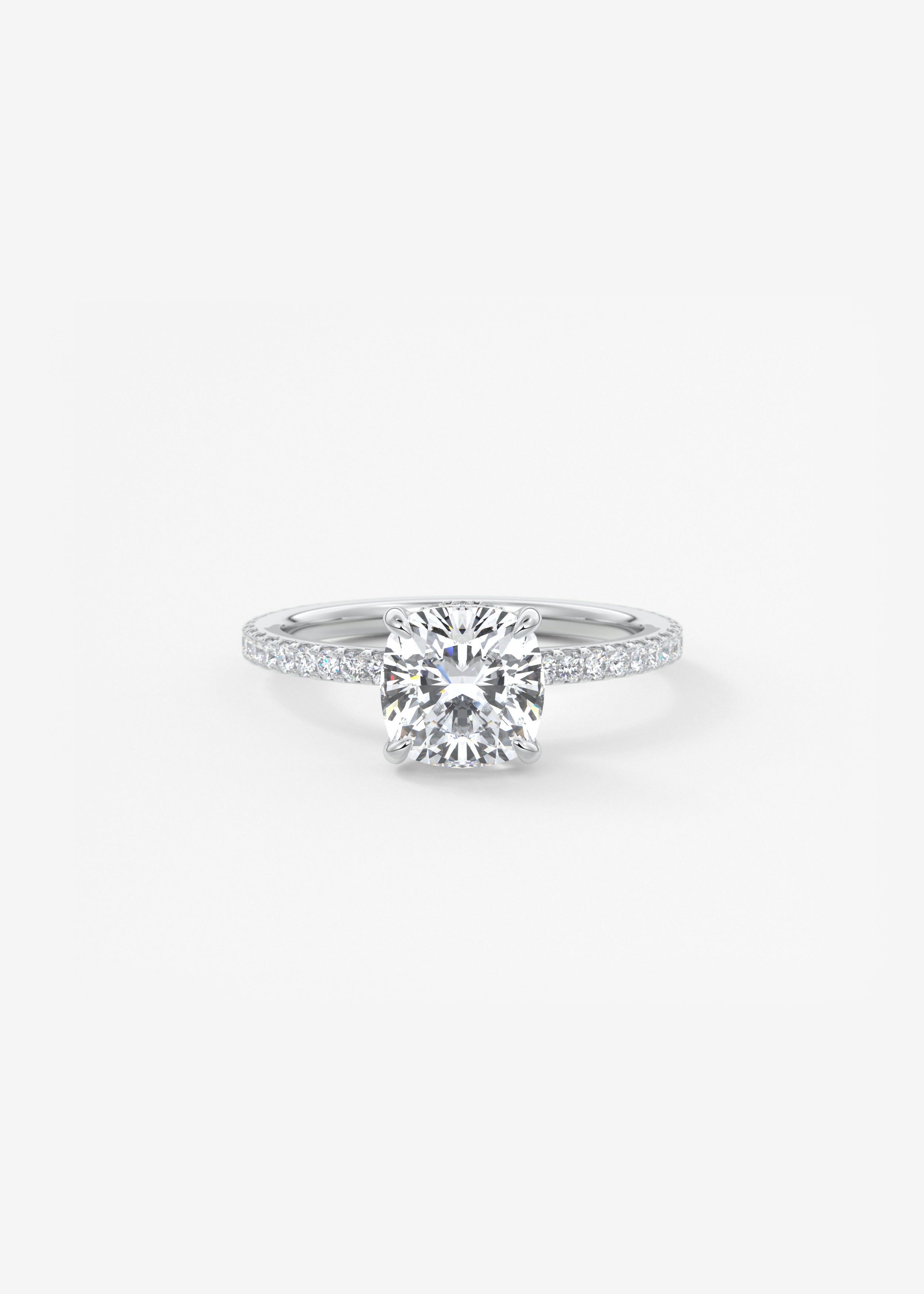 Cushion Hidden Halo Pave Lab Grown Diamond Engagement Ring