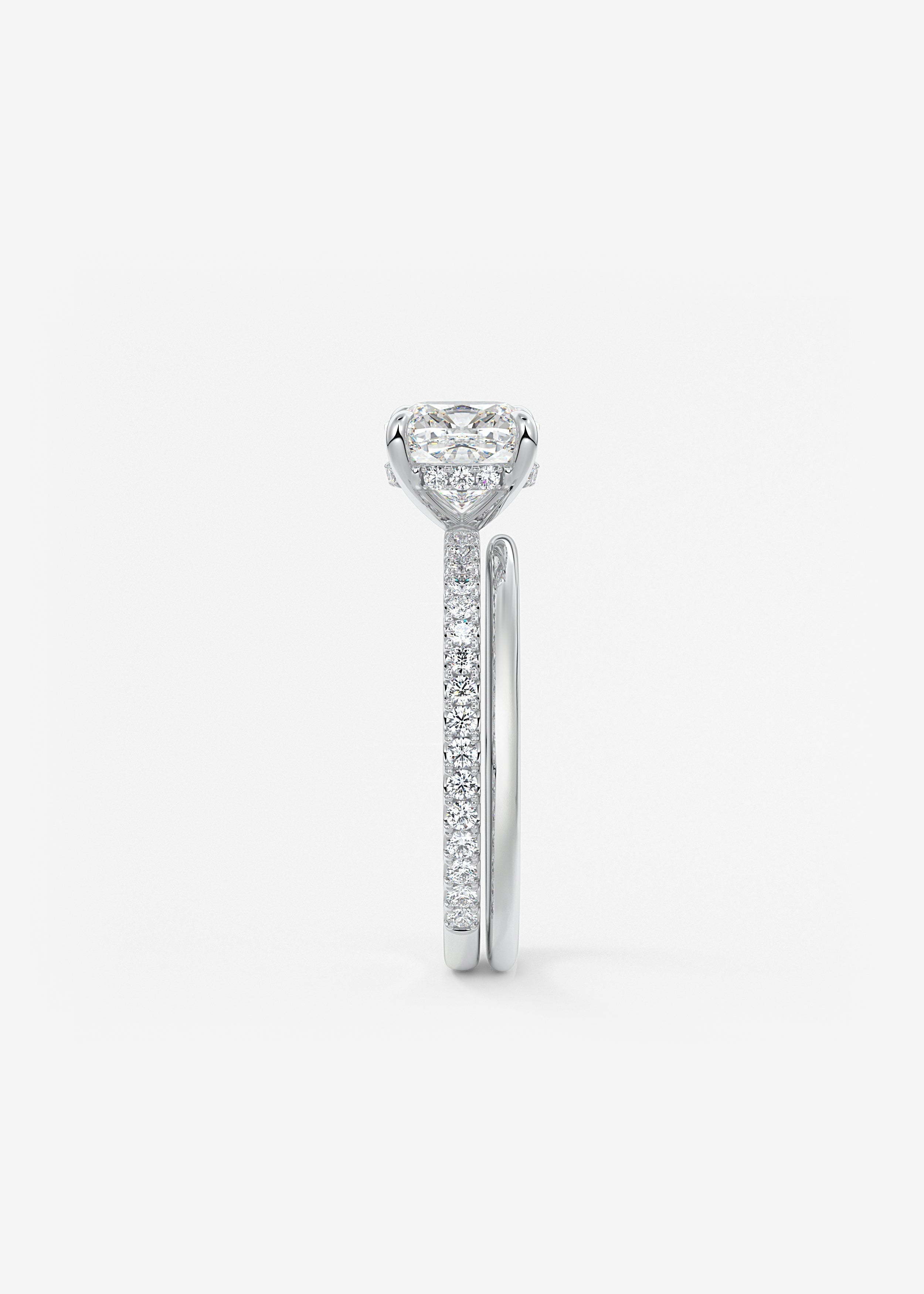 Cushion Hidden Halo Pave Lab Grown Diamond Engagement Ring