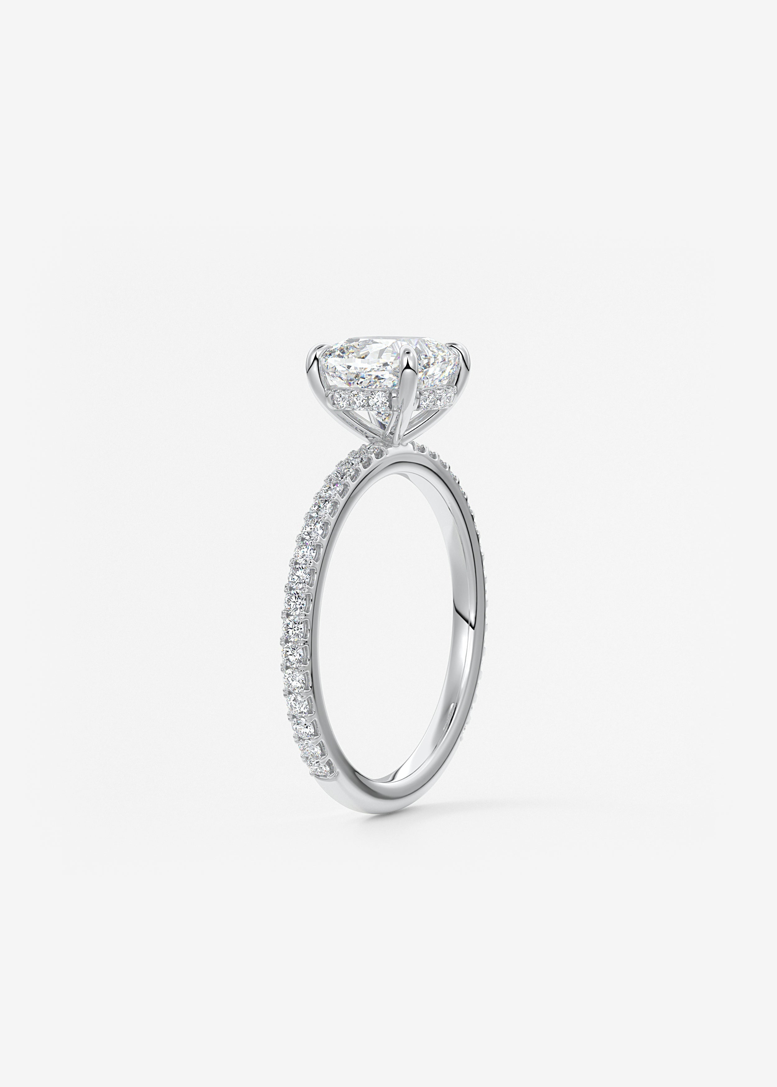 Cushion Hidden Halo Pave Lab Grown Diamond Engagement Ring