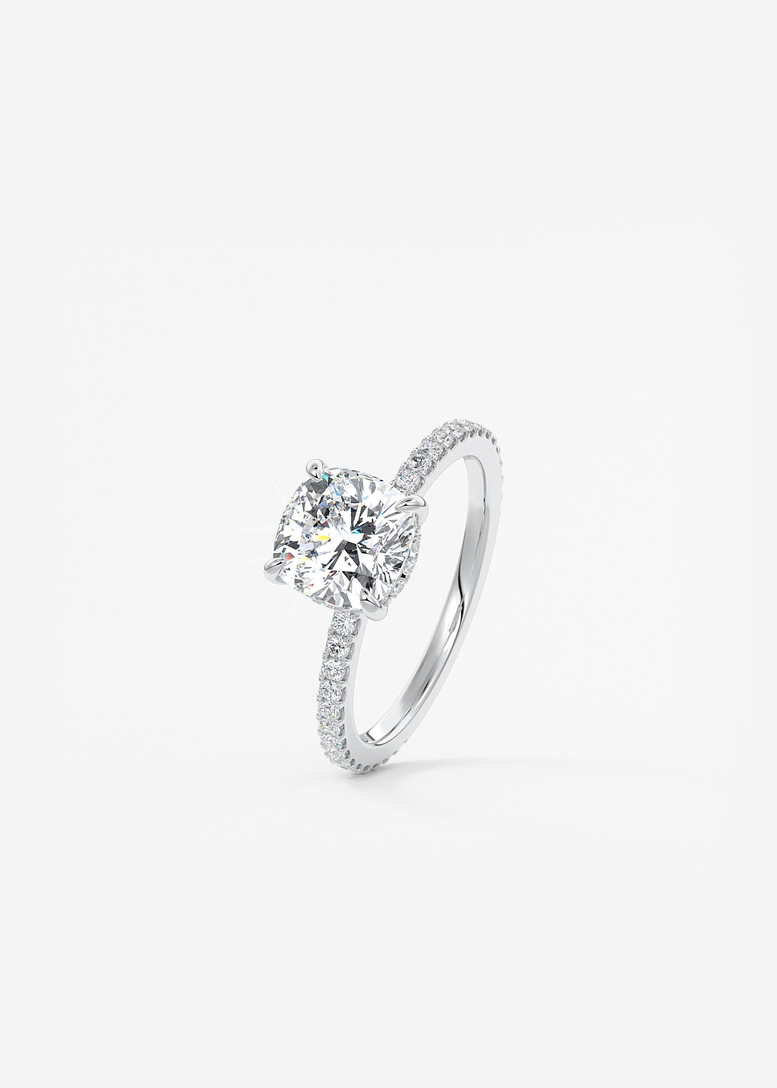 Cushion Hidden Halo Pave Lab Grown Diamond Engagement Ring
