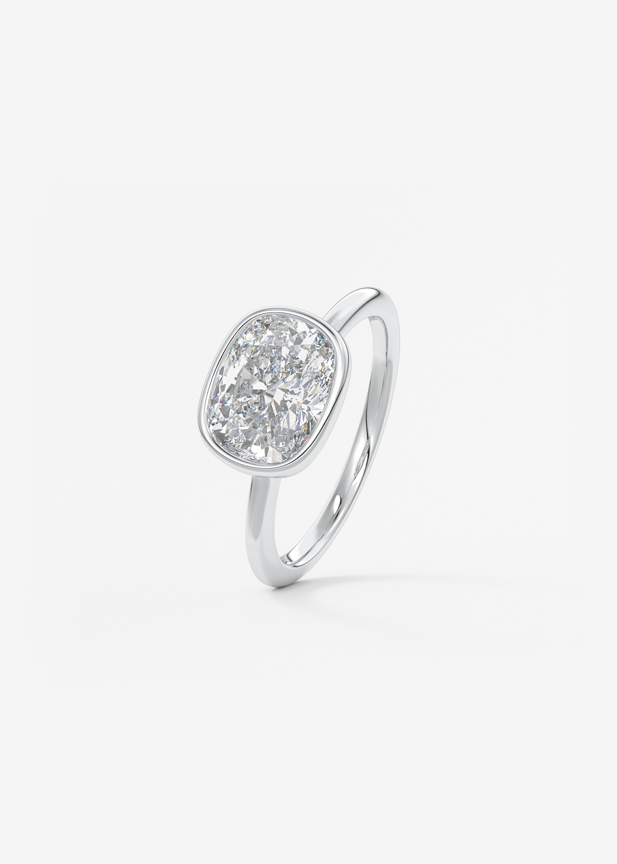 Elongated Cushion East West Bezel Lab Grown Diamond Engagement Ring