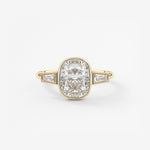Elongated Cushion Three Stone Bezel Lab Grown Diamond Engagement Ring