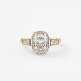 Elongated Cushion Three Stone Bezel Lab Grown Diamond Engagement Ring