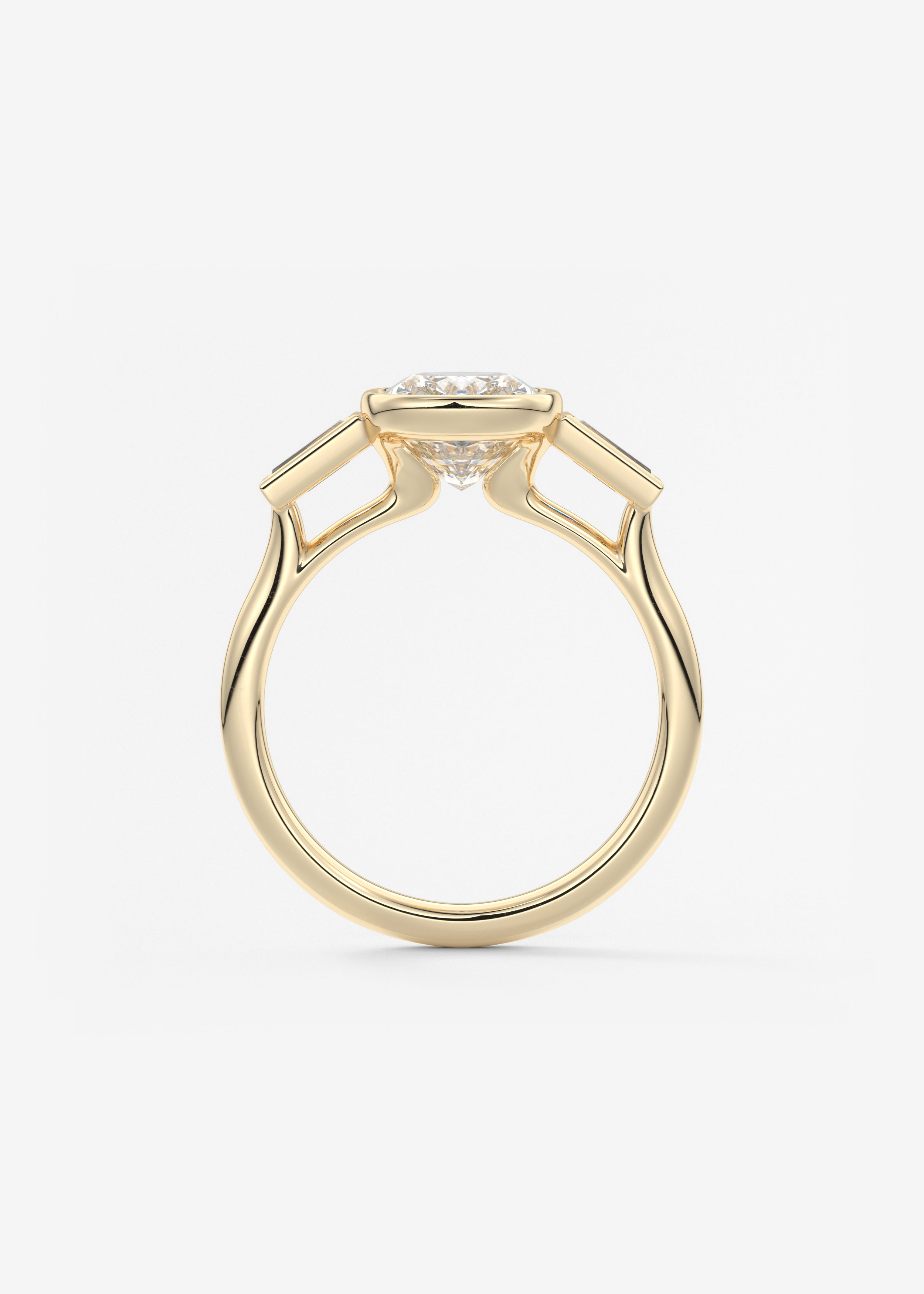 Elongated Cushion Three Stone Bezel Lab Grown Diamond Engagement Ring