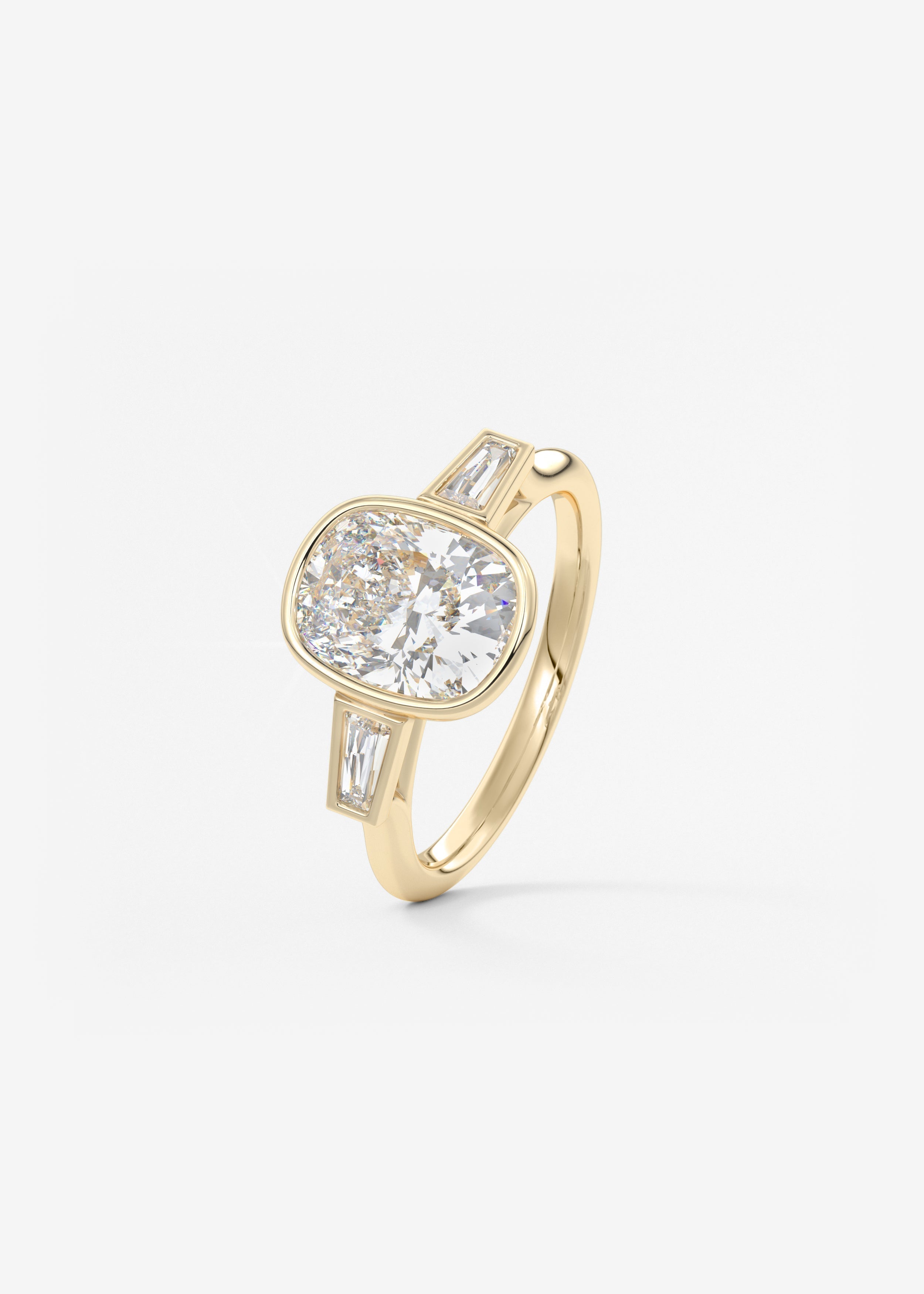 Elongated Cushion Three Stone Bezel Lab Grown Diamond Engagement Ring