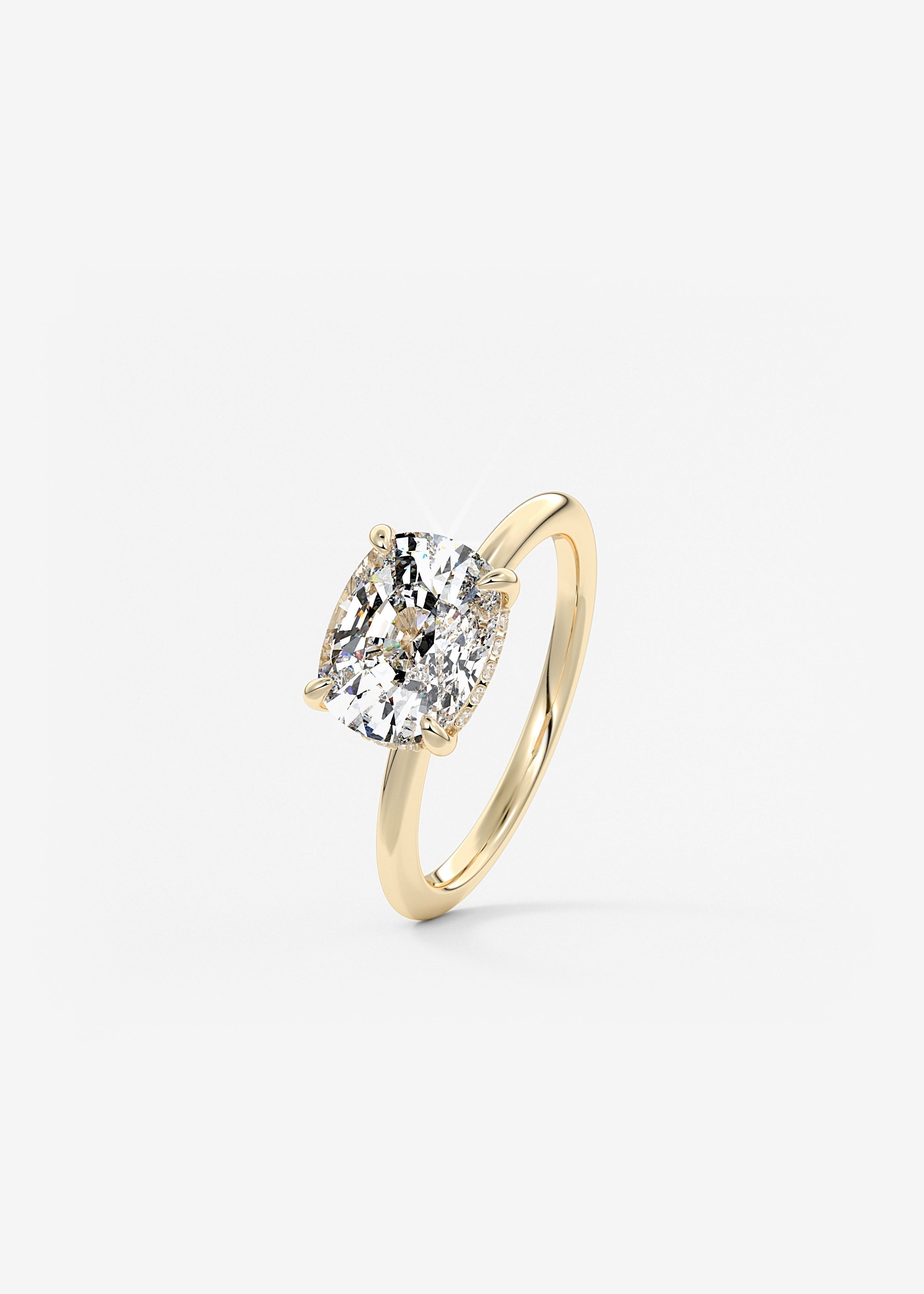 Elongated Cushion East West Hidden Halo Lab Grown Diamond Engagement Ring