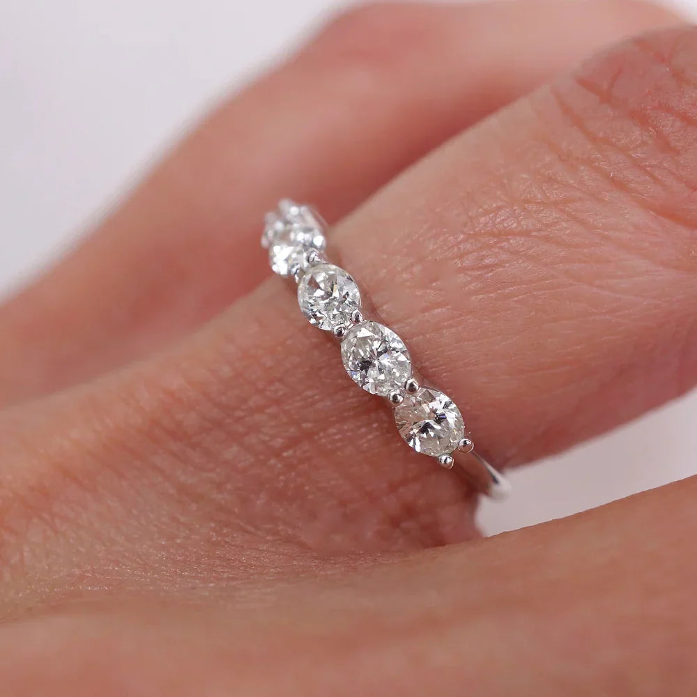 Stunning 0.4 TCW Oval Moissanite Stones in Half Eternity Wedding Band 5