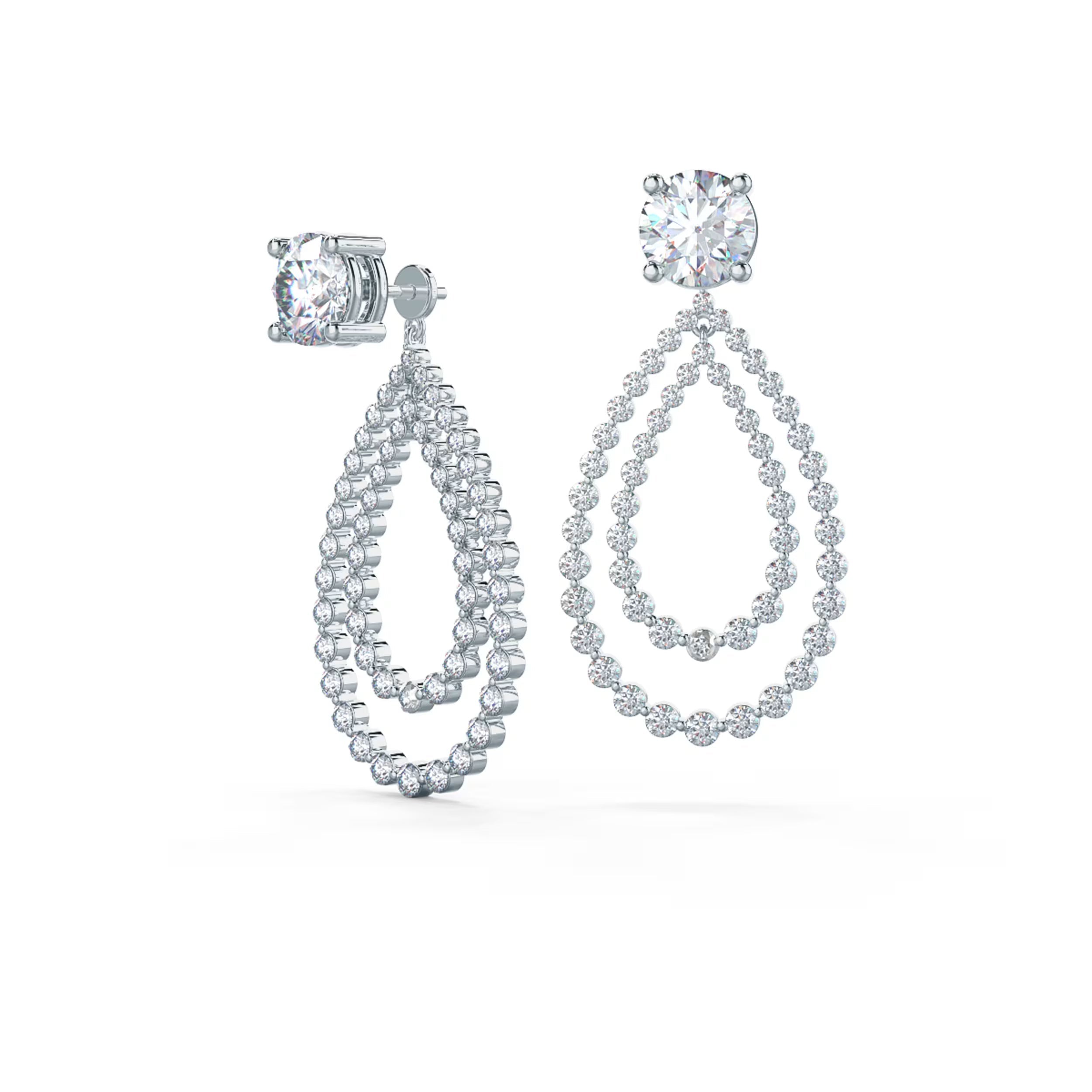 1.10 TCW Round Cut Moissanite Open Double Pear Jacket Earrings in Gold 4