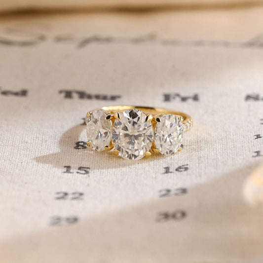 Stunning 3.0 CT Oval Moissanite Engagement Ring with 3 Stones Design 1