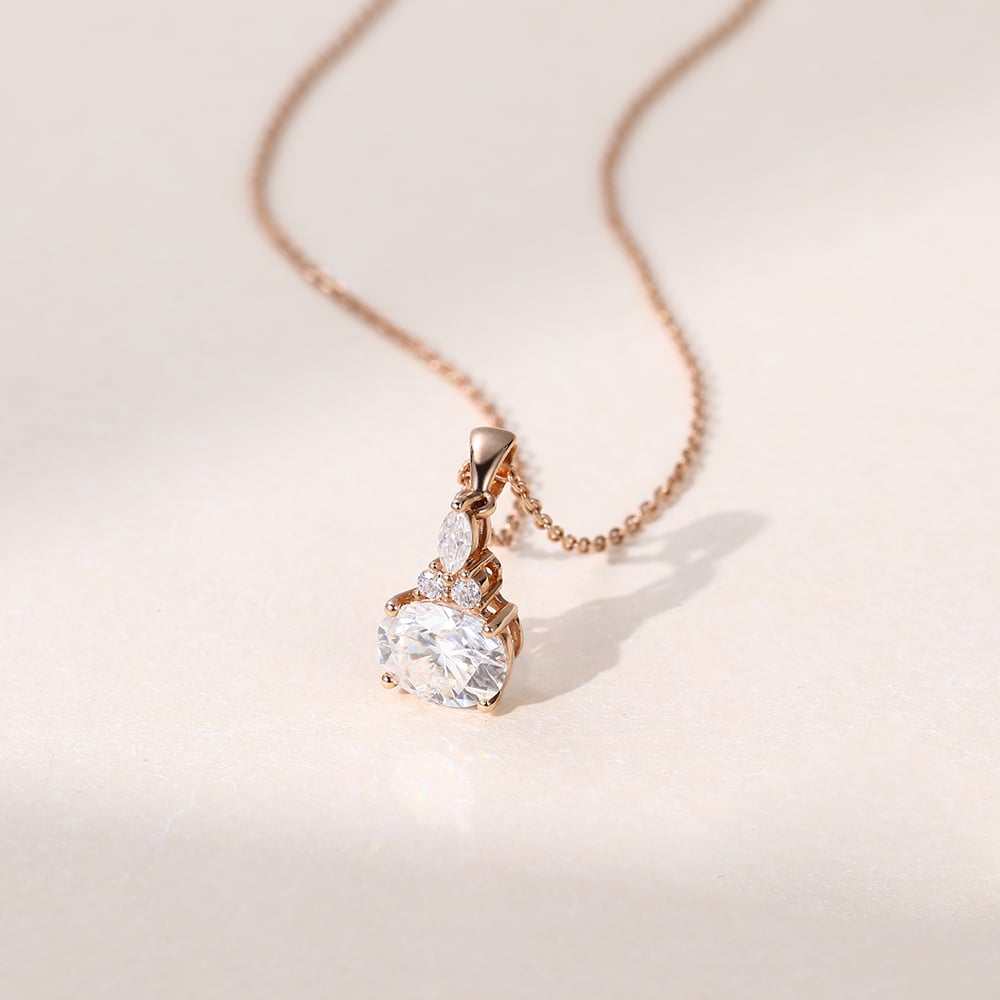 1.13 CT Oval Diamond Cluster Pendant Necklace in Solid Gold 2