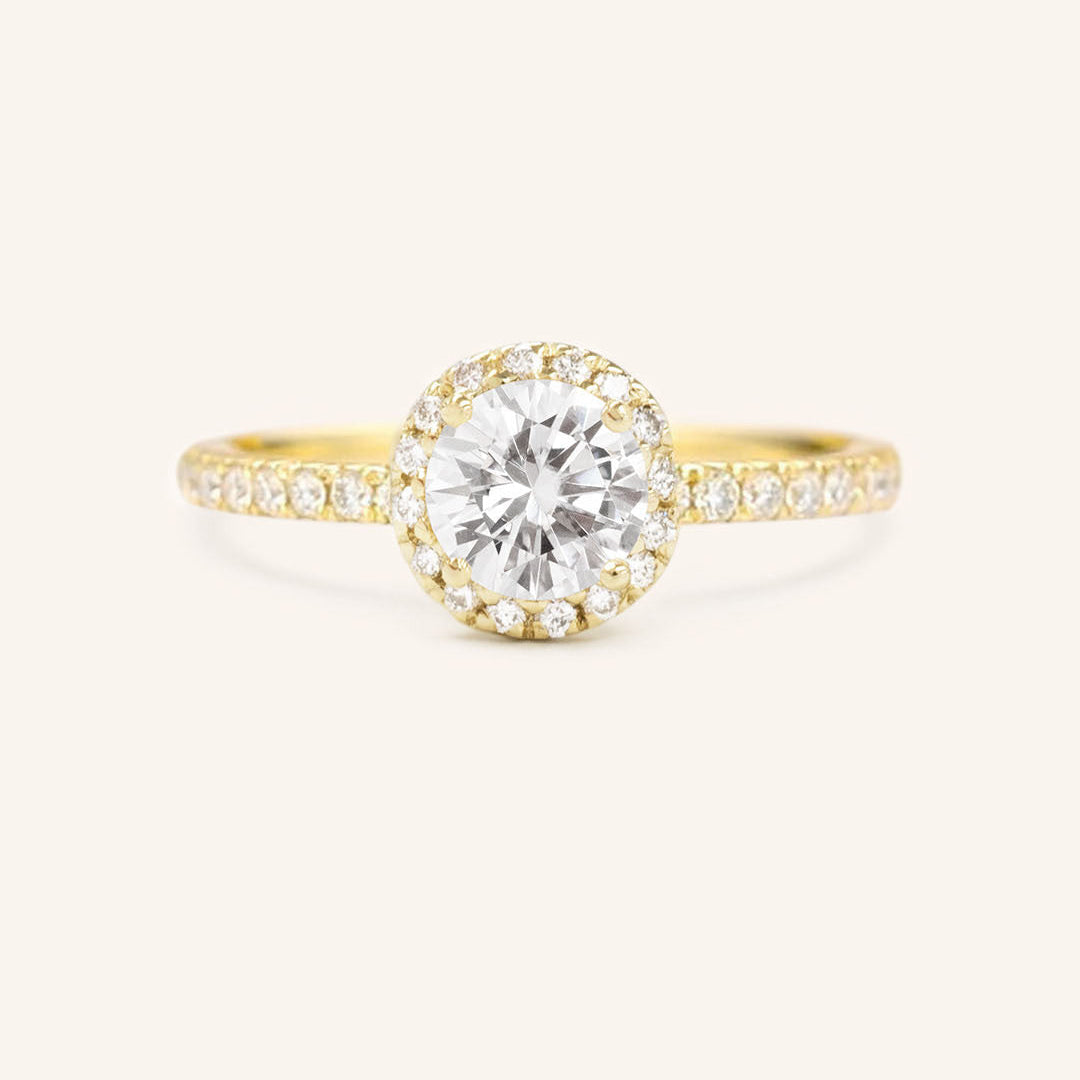 Stunning 1.0 CT Round Moissanite Engagement Ring with Halo & Pave Design 1