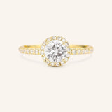 Stunning 1.0 CT Round Moissanite Engagement Ring with Halo & Pave Design 1